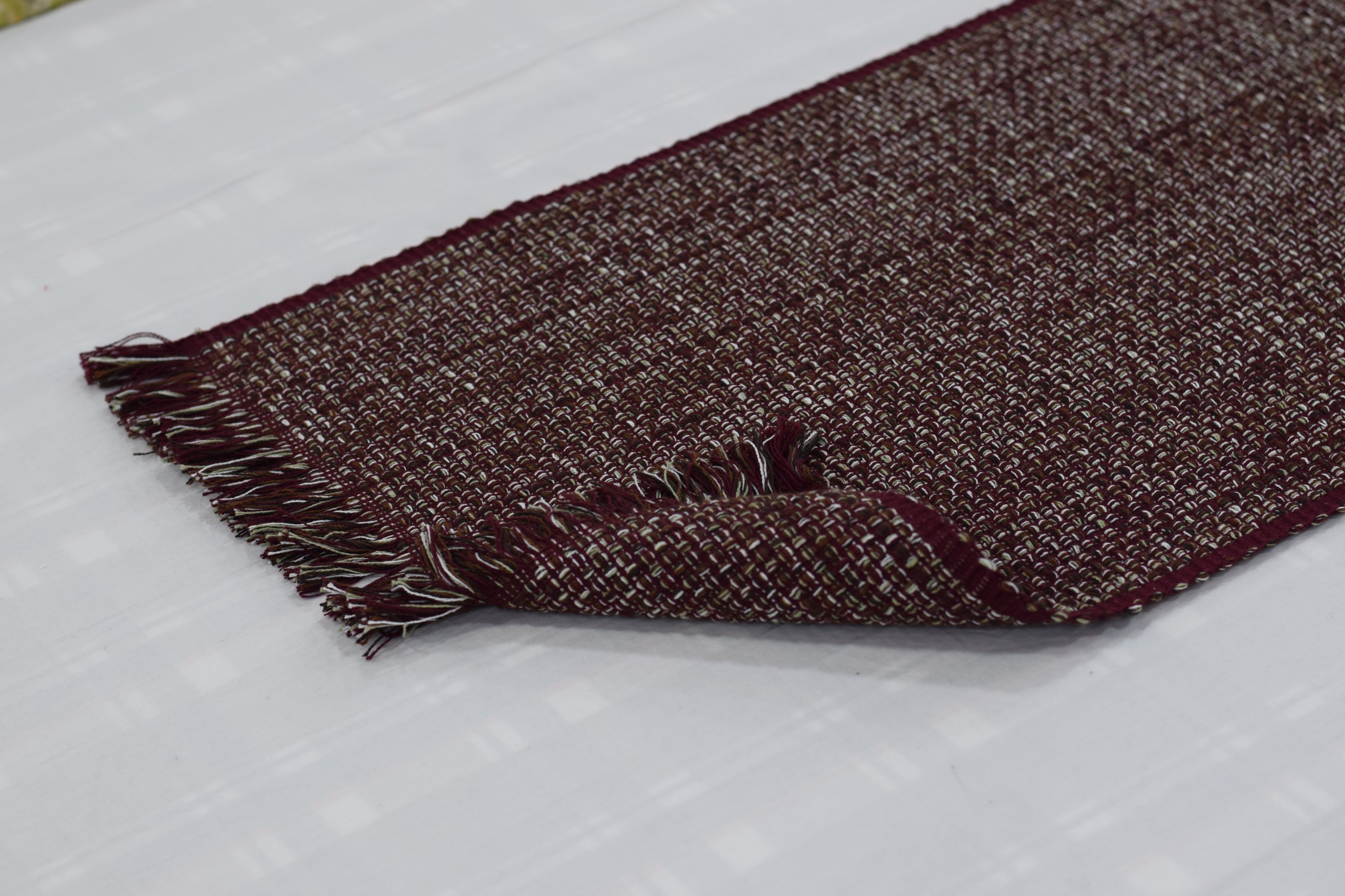 Handwoven Maroon Table Runner with Tassels - 220 x 40 cm - View 2 - Nushio