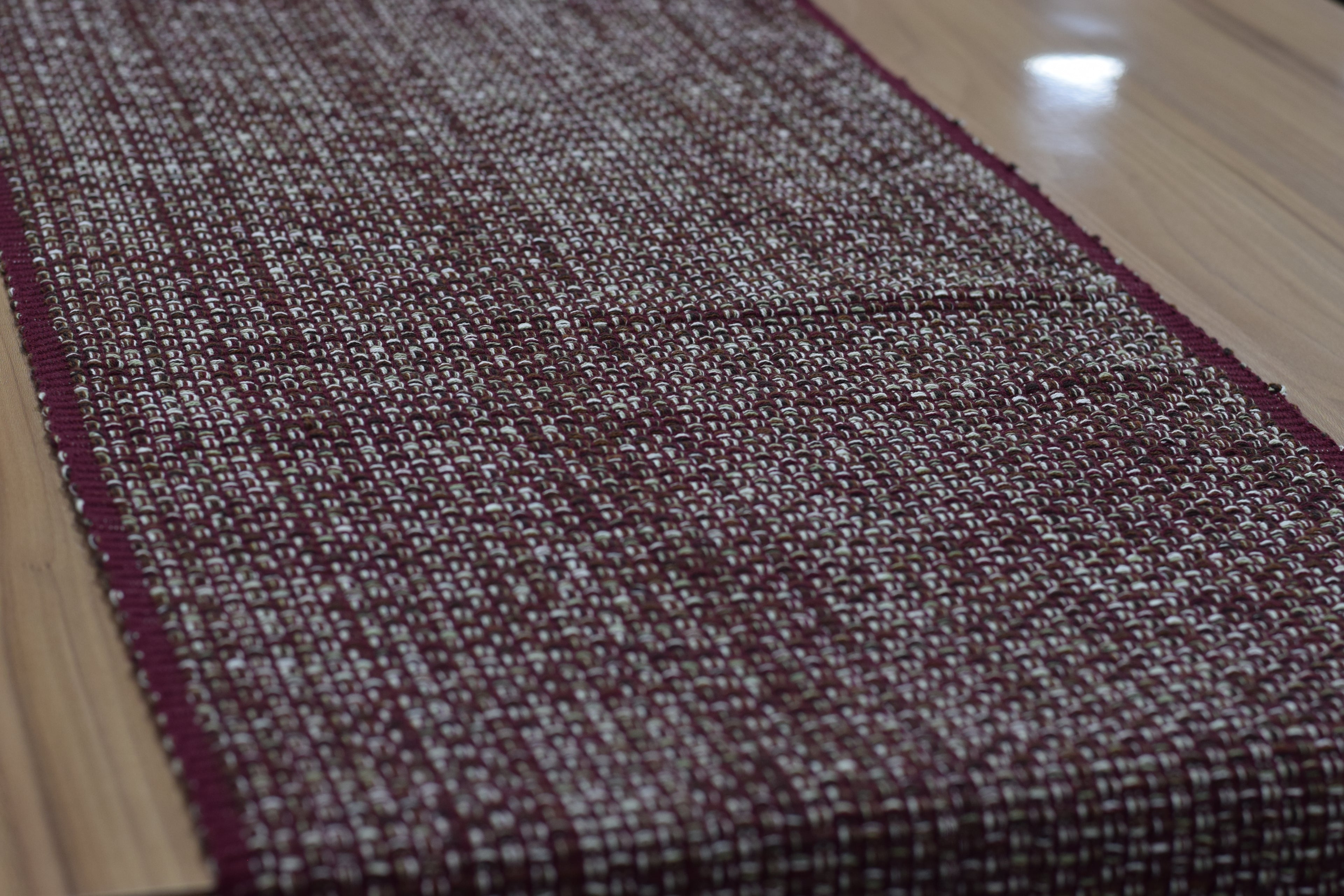 Handwoven Maroon Table Runner with Tassels - 220 x 40 cm