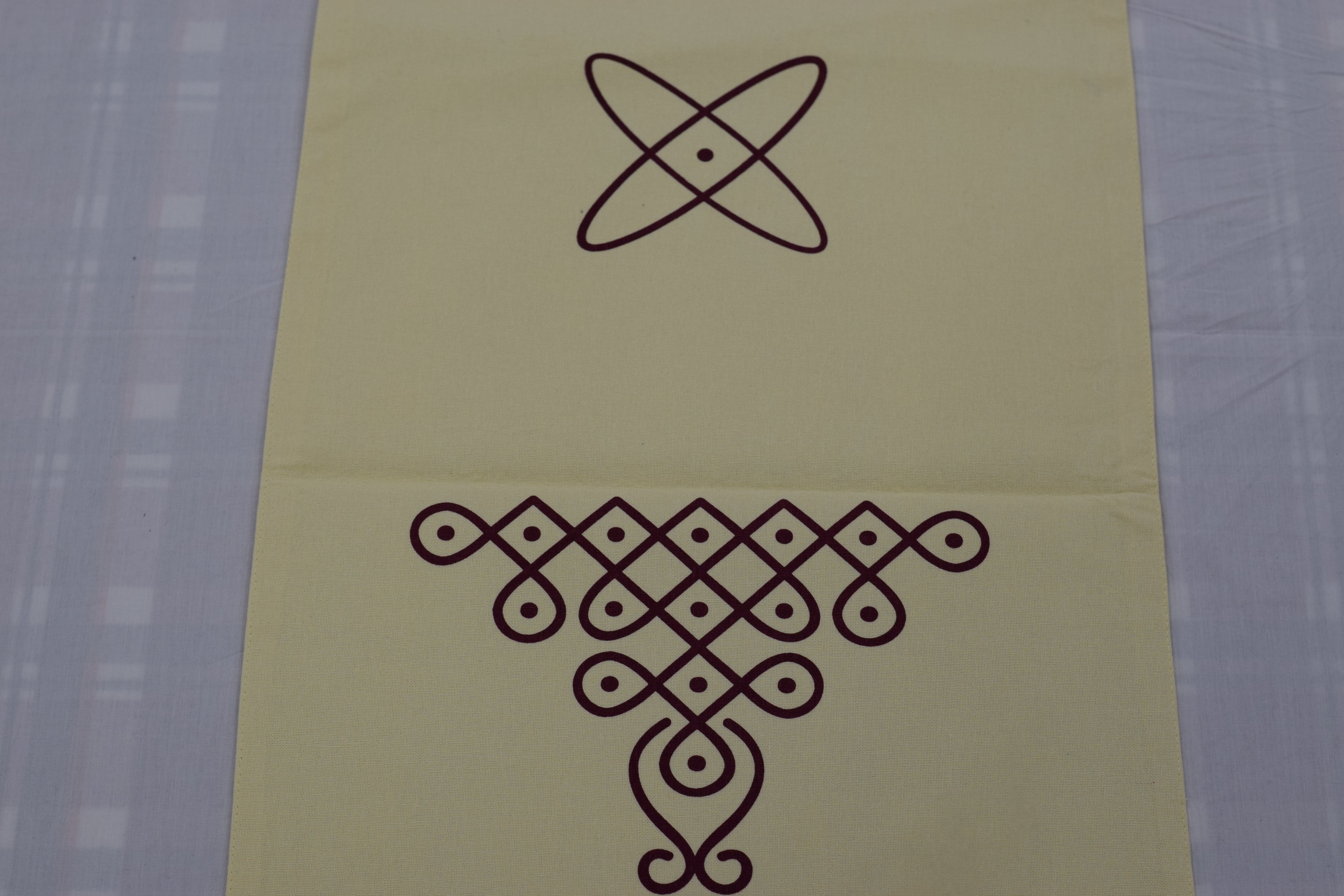 Cream Printed Table Runner with Tassels - 160 x 35 cm - Detail View - Printed - Nushio