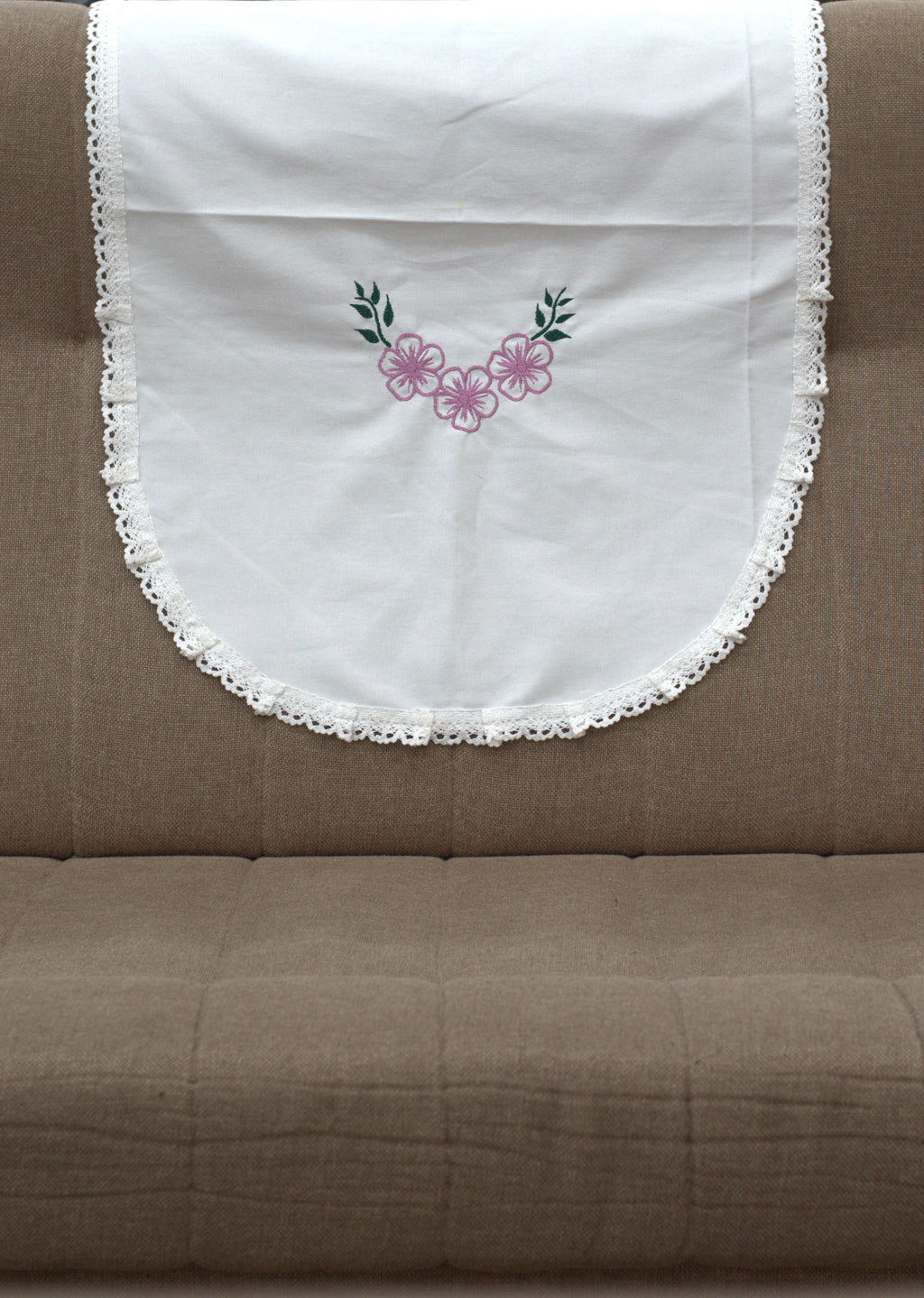 White Embroidered Chair Back Cover Set