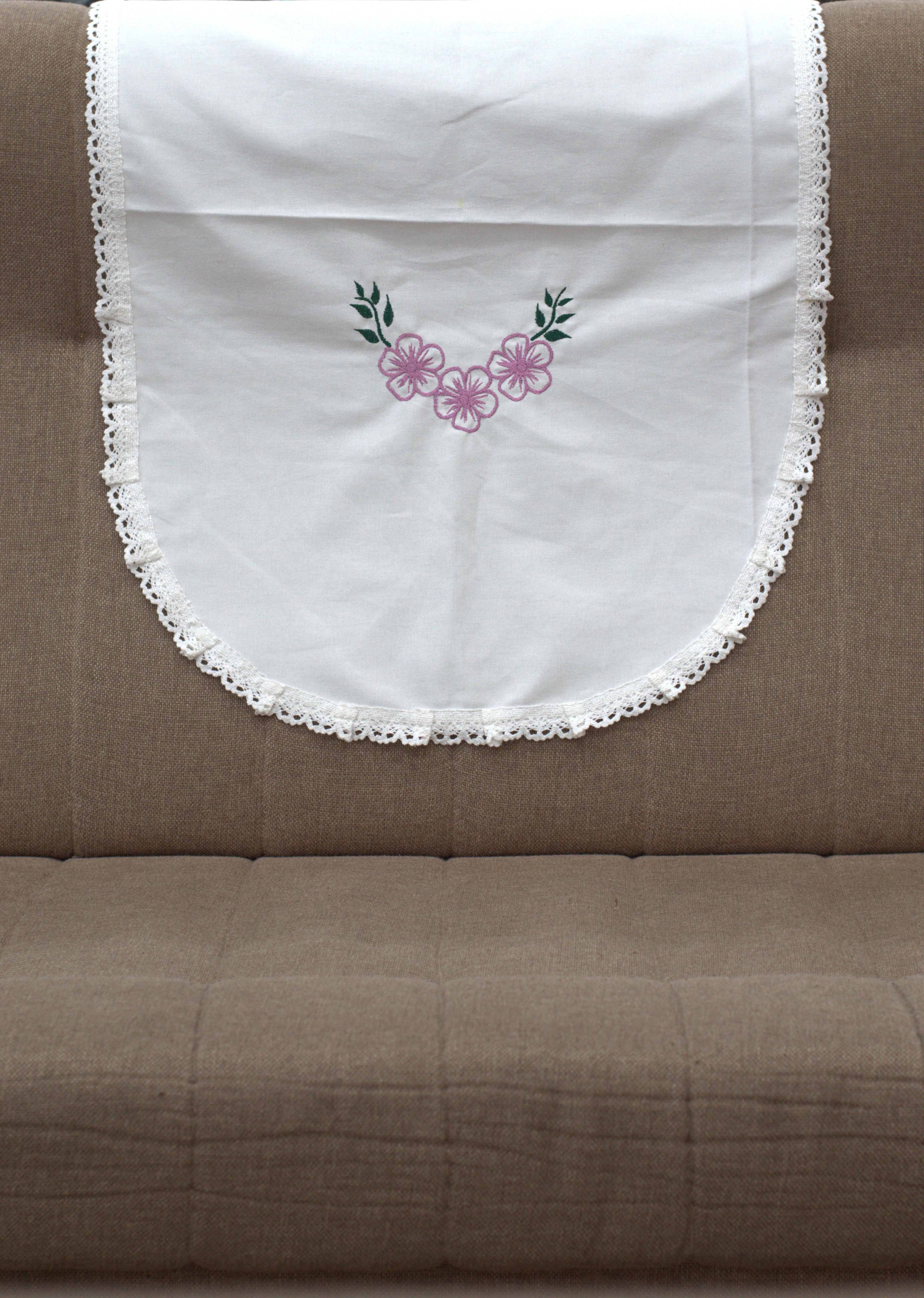 White Embroidered Chair Back Cover Set