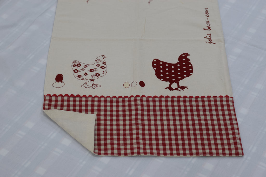 Rustic Red Gingham & Chicken Print Cotton Table Runner – 150 x 45 cm