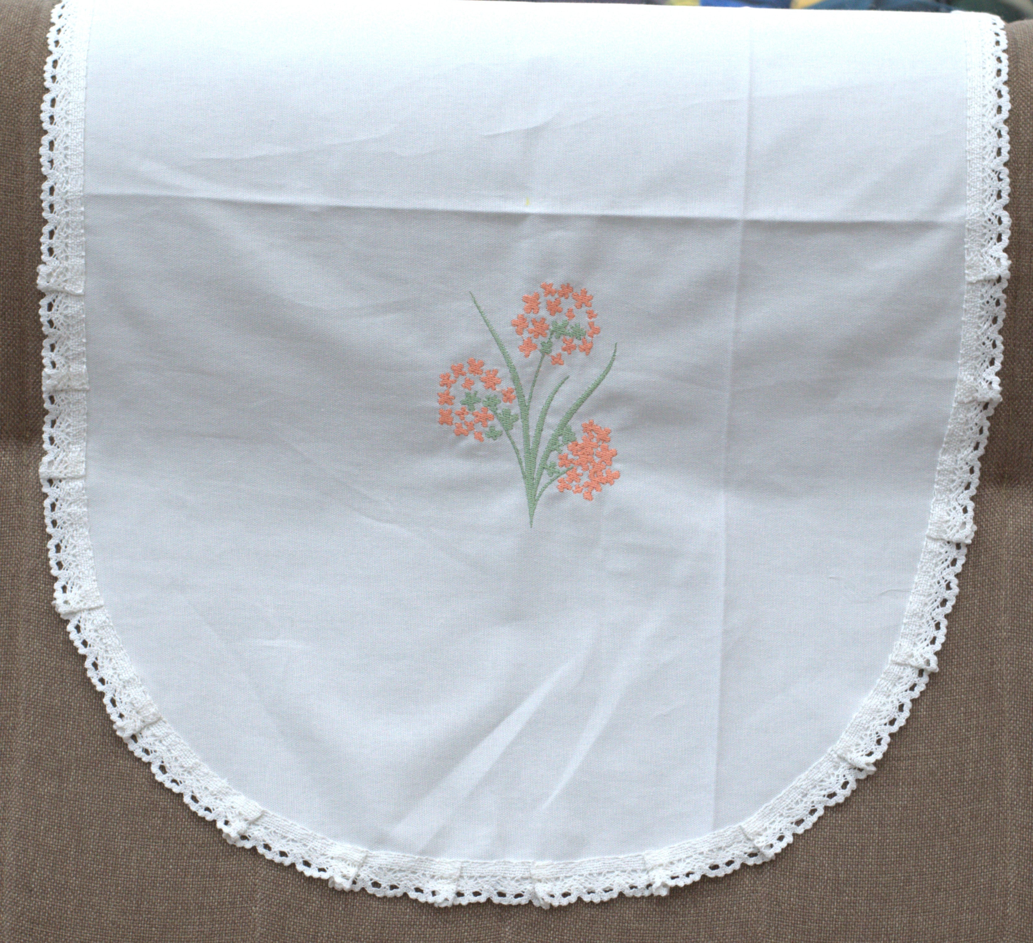 Elegant Floral Embroidered Chair Back Cover Set – 5 Seater with Lace Border - View 2 - Floral Embroidered - Nushio