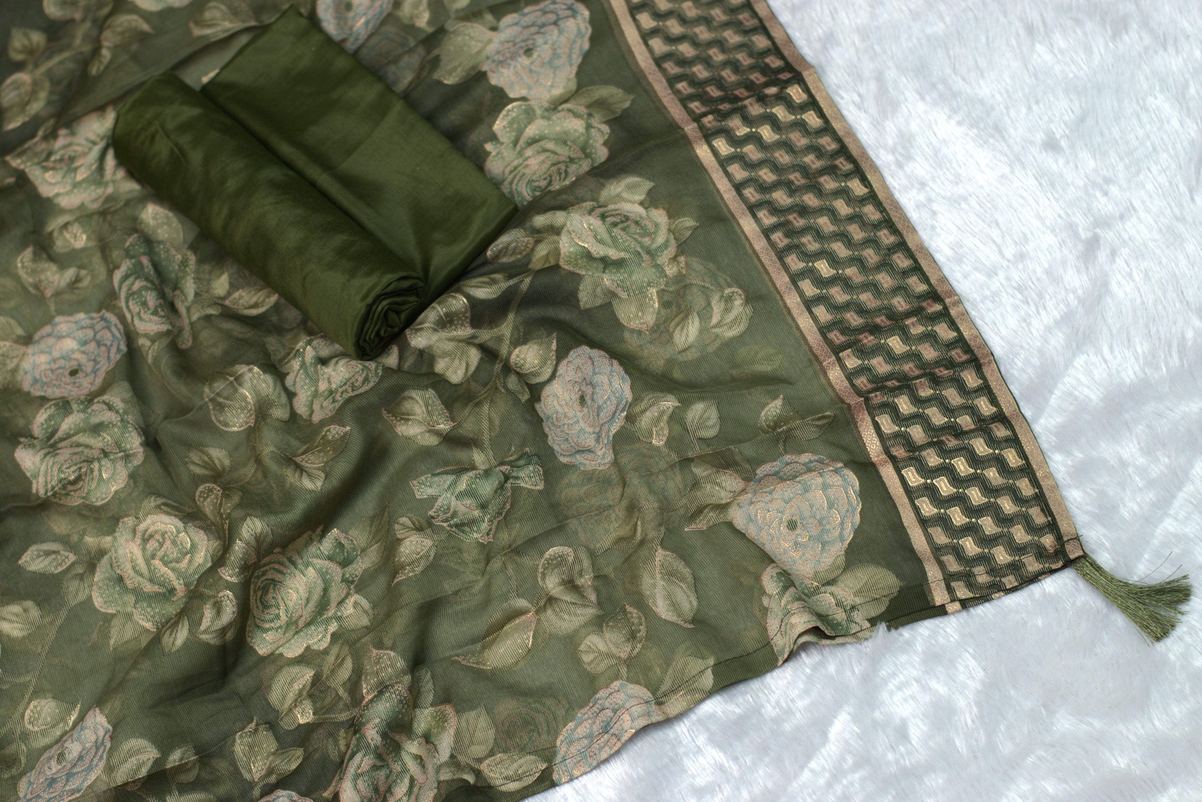 Vijithra Silk Churidar Set Material - Floral Embroidered Design