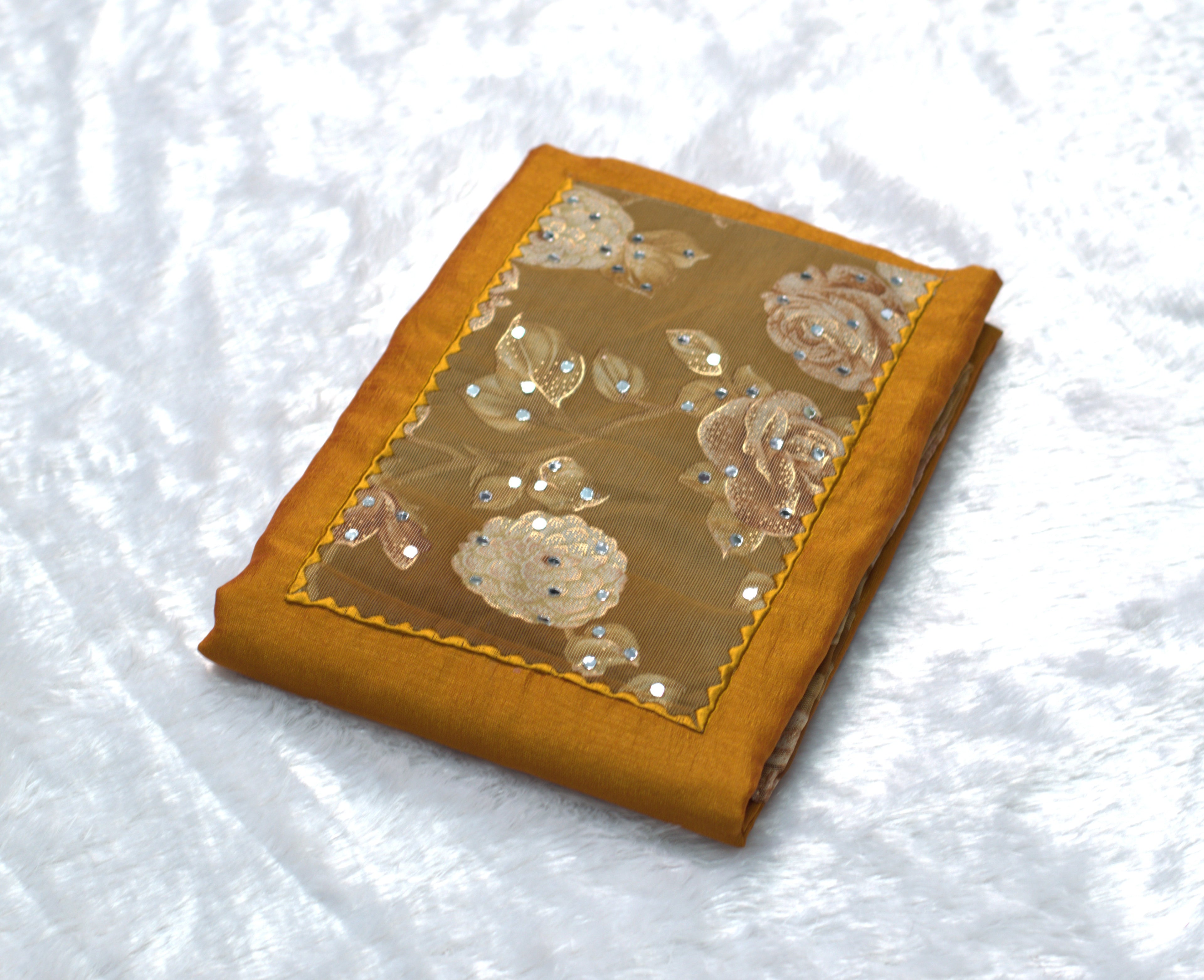 Vichitra Silk Churidar Set Material – Mustard Floral Embroidered Designer Dress Material