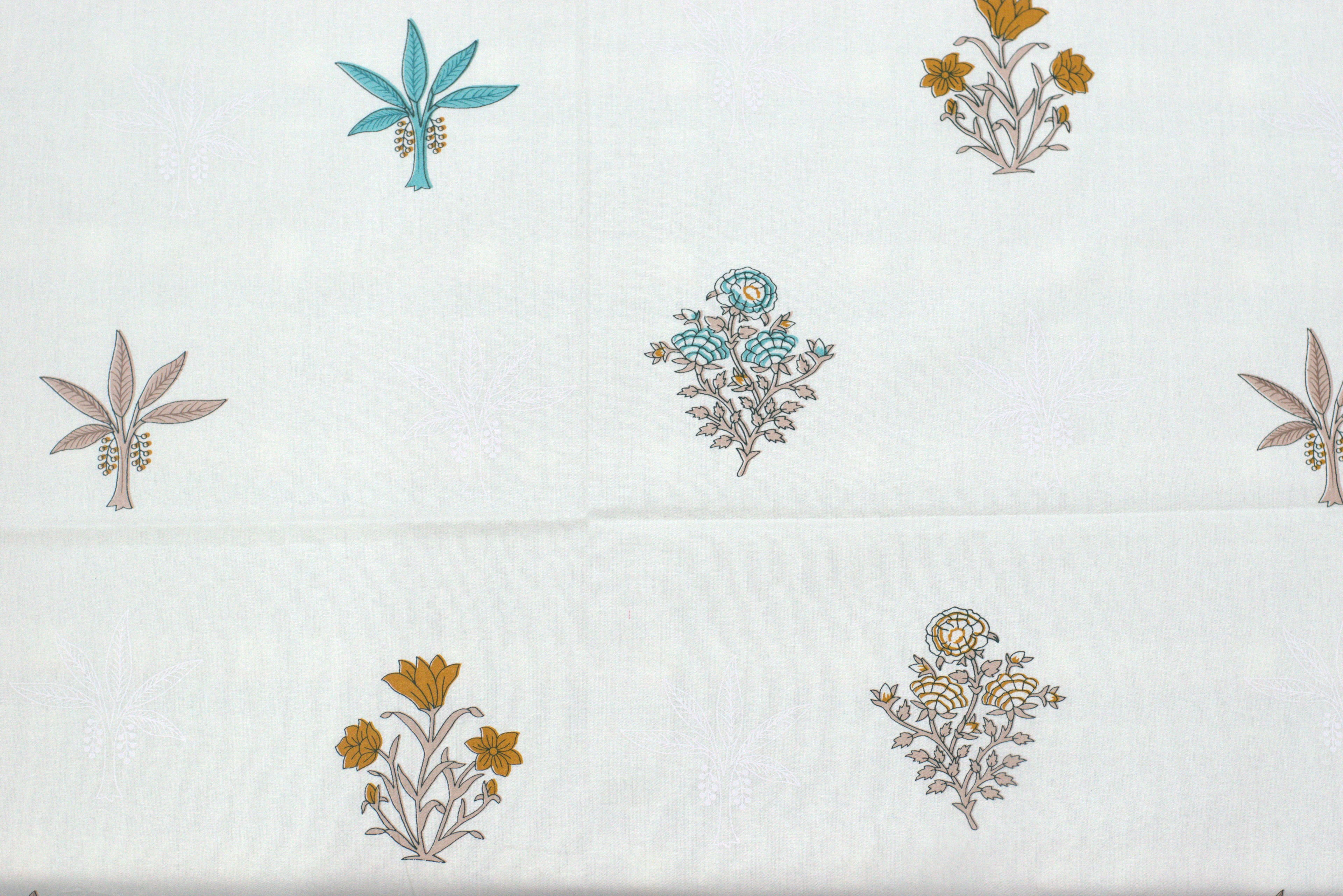 Off White Floral Print Queen Size Bedsheet with Pillow Covers