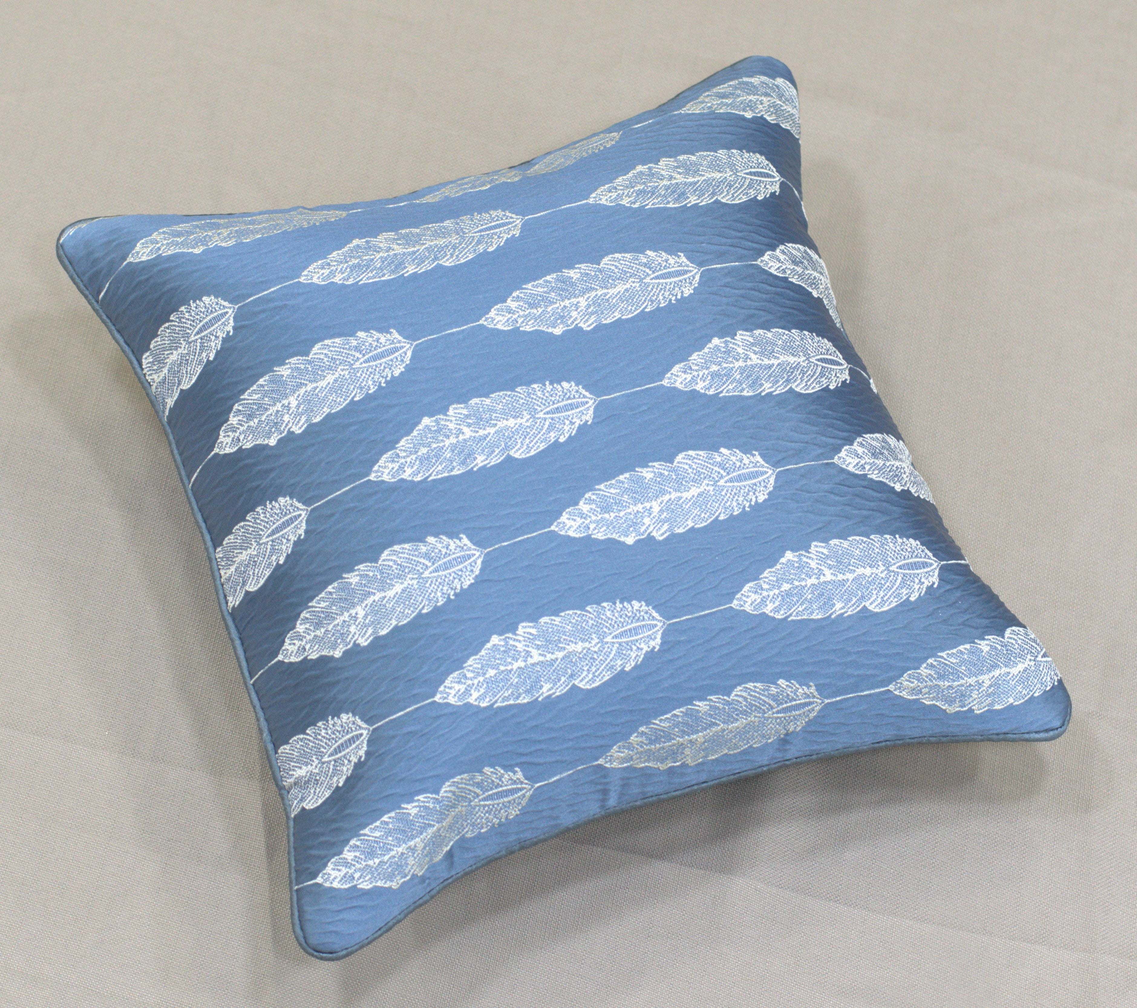 Premium Blue Feather Print Cushion Cover Set (16x16 Inch) – Pack of 5 - View 2 - Nushio