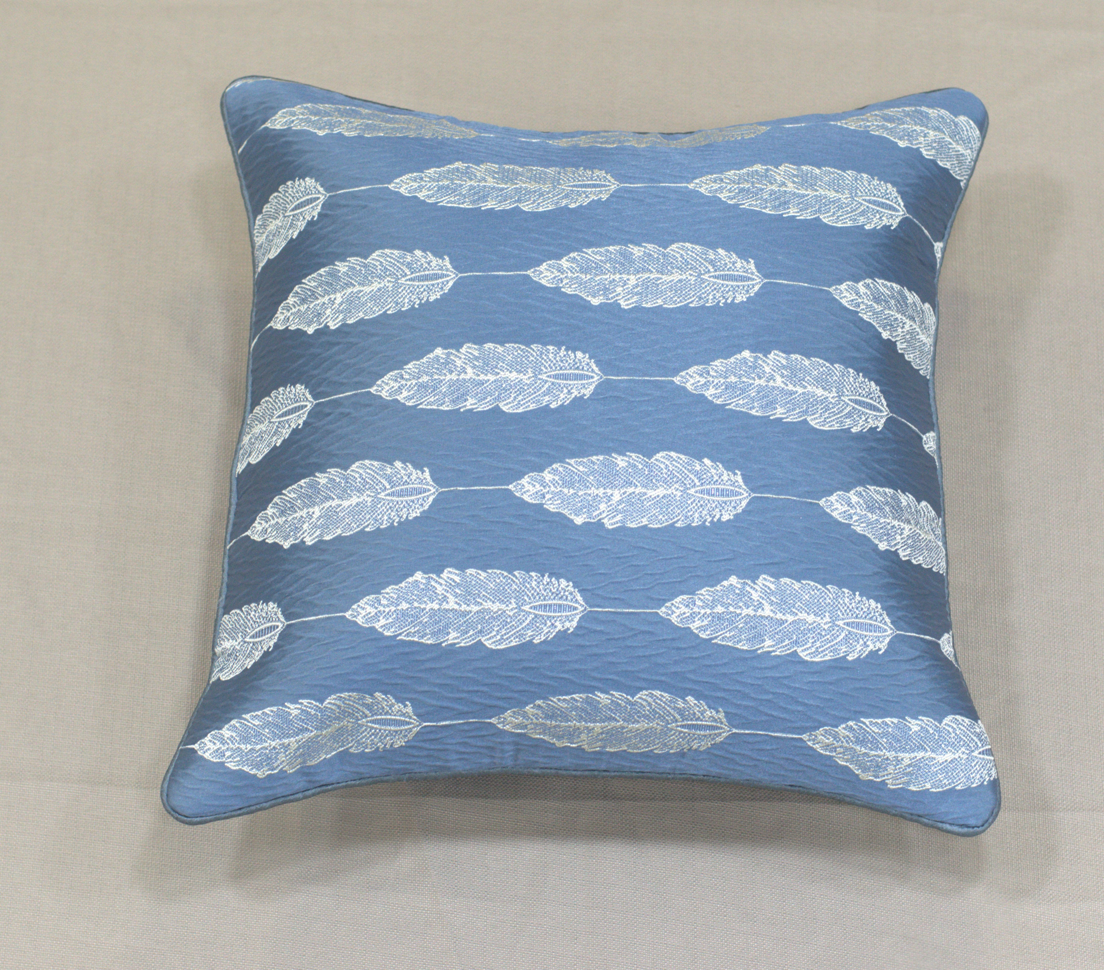 Premium Blue Feather Print Cushion Cover Set (16x16 Inch) – Pack of 5