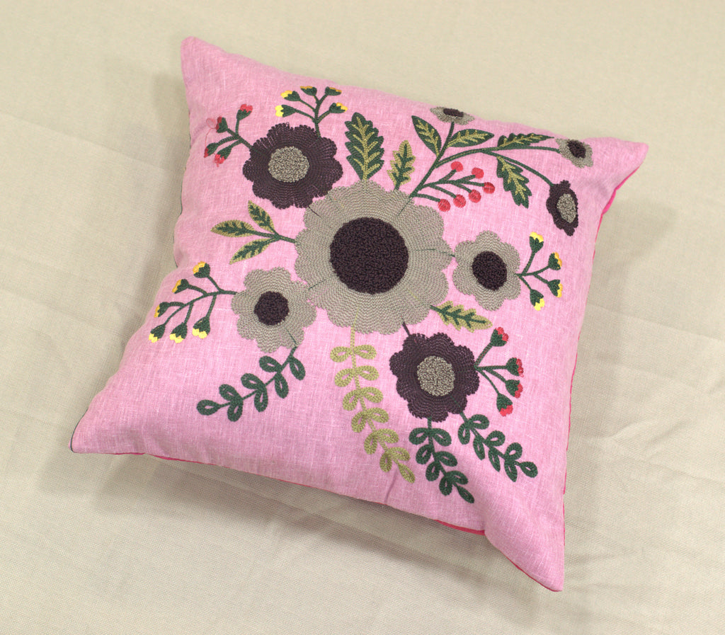 Set of 5 Floral Cushion Covers – 16x16 Inch Pink Decorative Pillow Covers