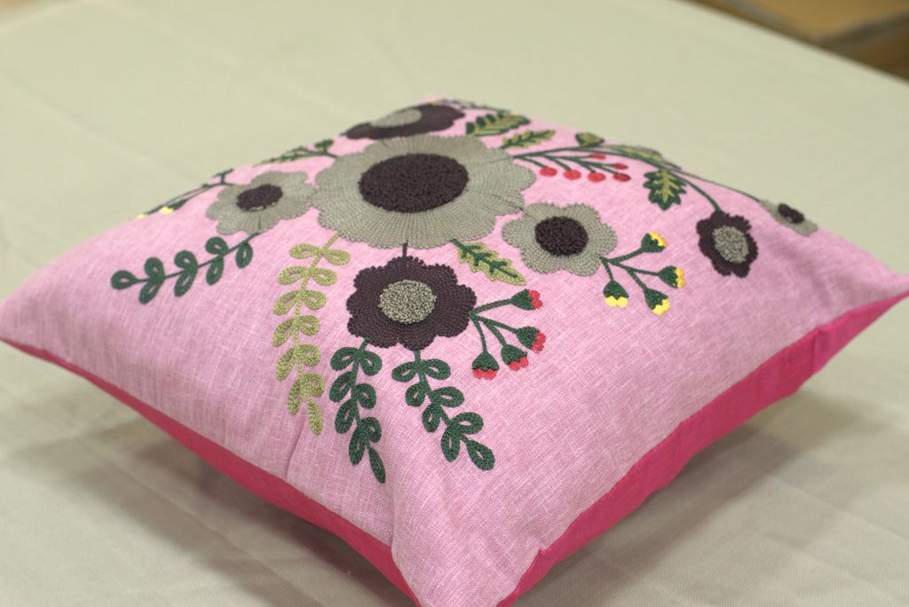 Set of 5 Floral Cushion Covers – 16x16 Inch Pink Decorative Pillow Covers