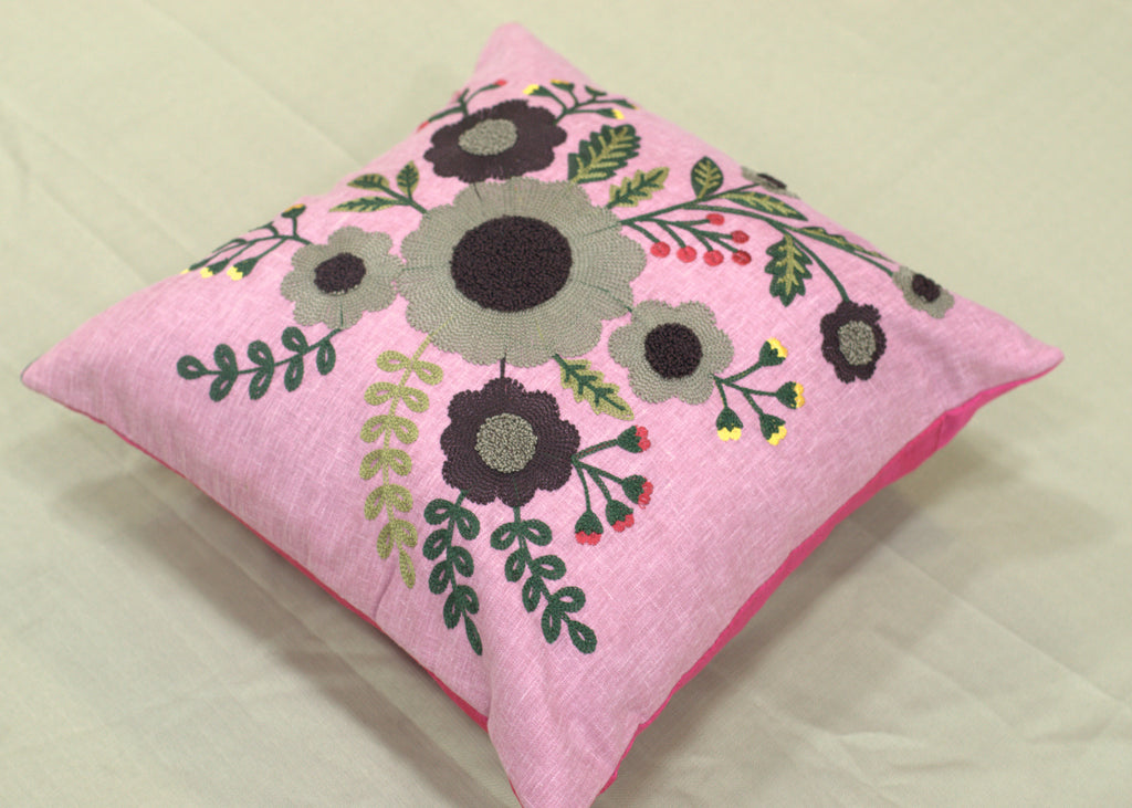 Set of 5 Floral Cushion Covers – 16x16 Inch Pink Decorative Pillow Covers