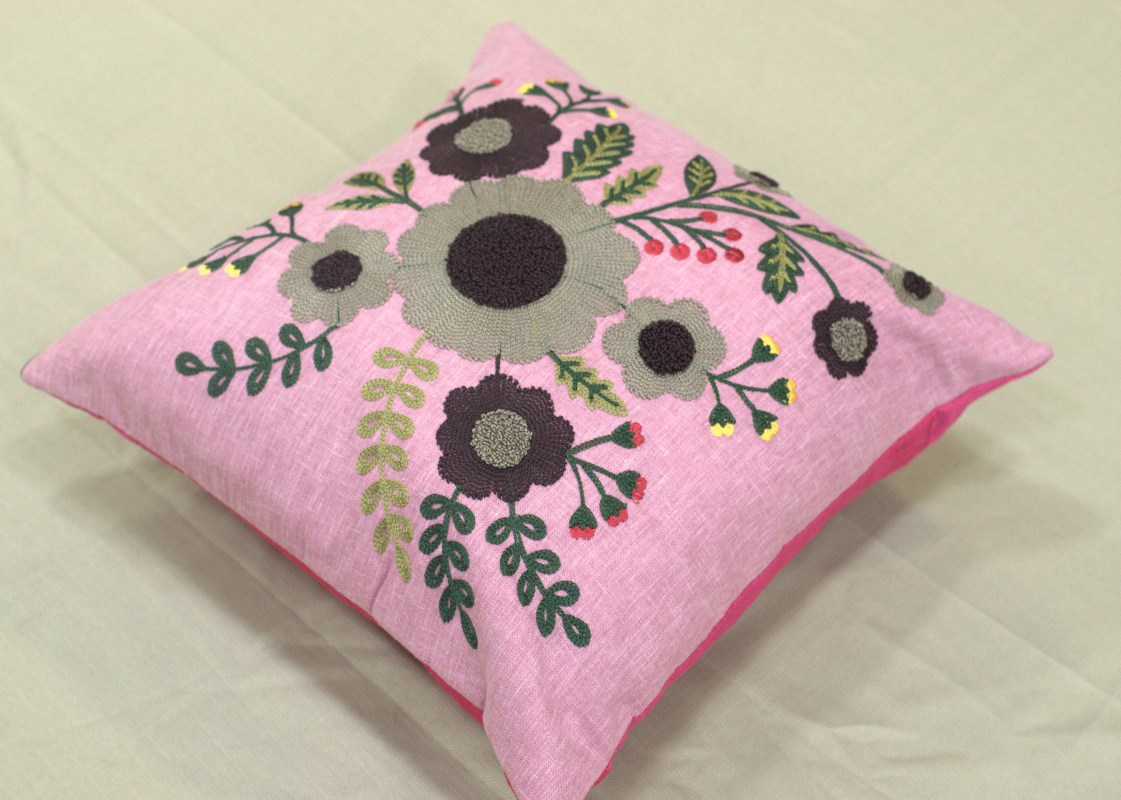 Set of 5 Floral Cushion Covers – 16x16 Inch Pink Decorative Pillow Covers