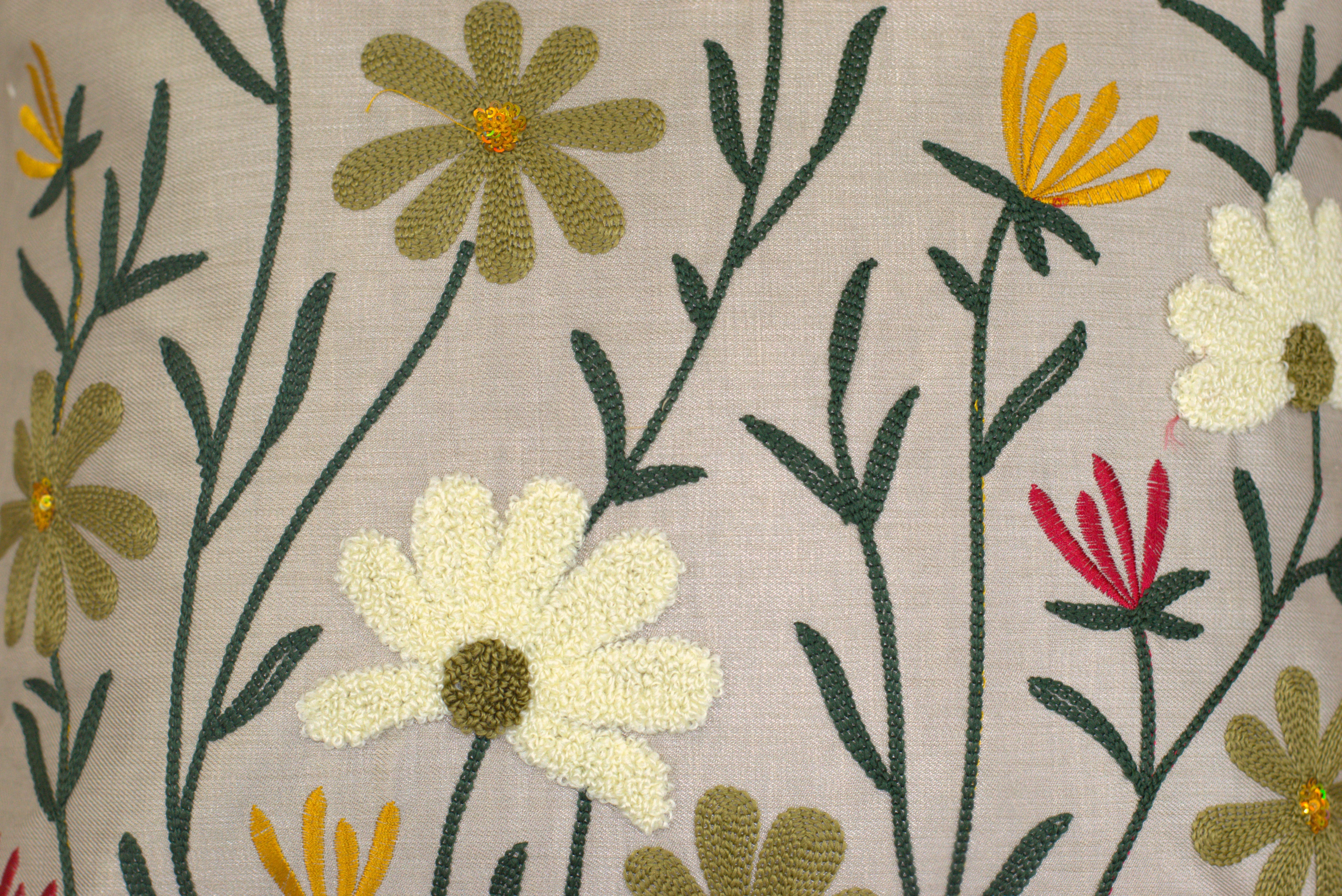 Floral Embroidered Cushion Cover Set (16x16 Inch) - Set of 5