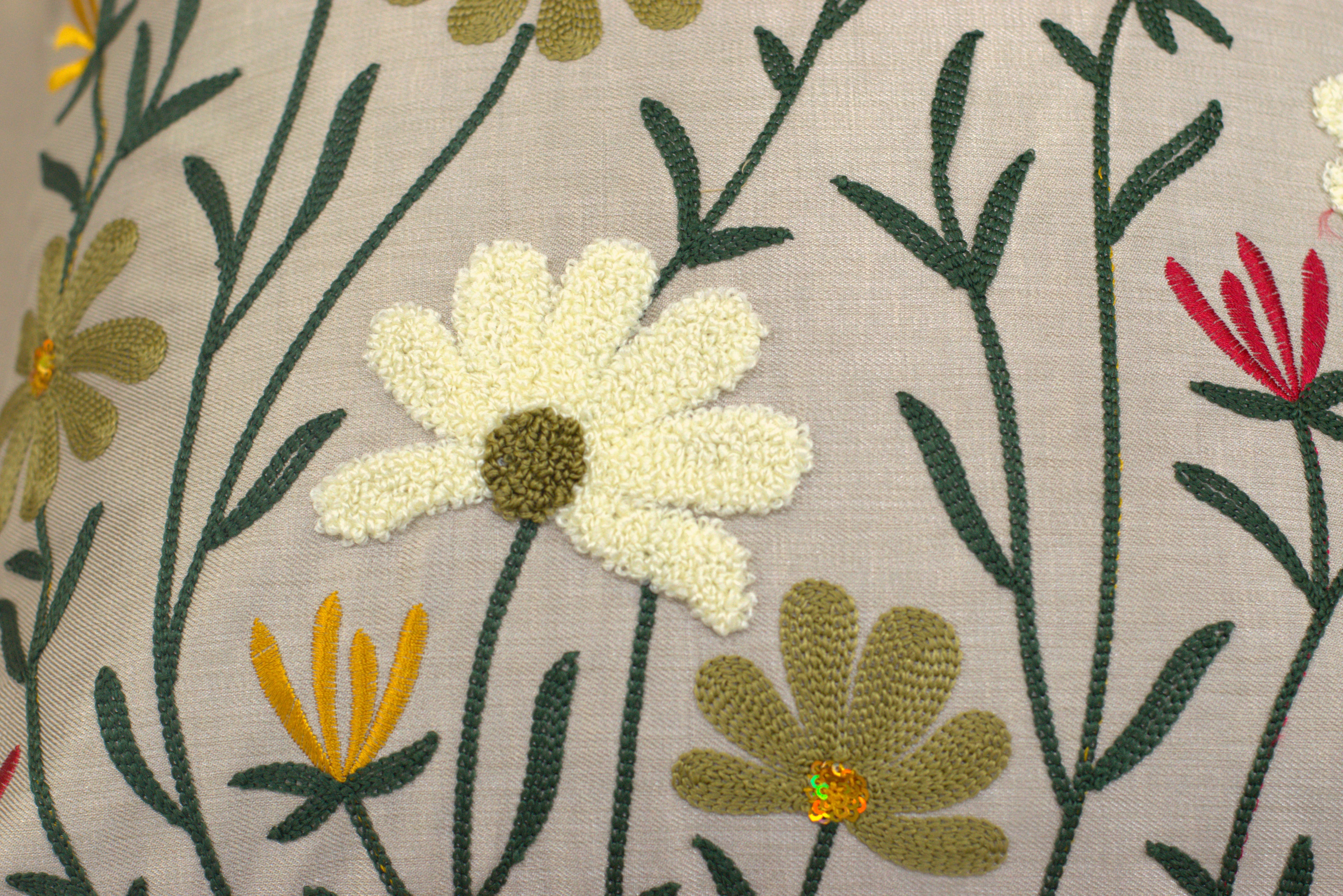 Floral Embroidered Cushion Cover Set (16x16 Inch) - Set of 5