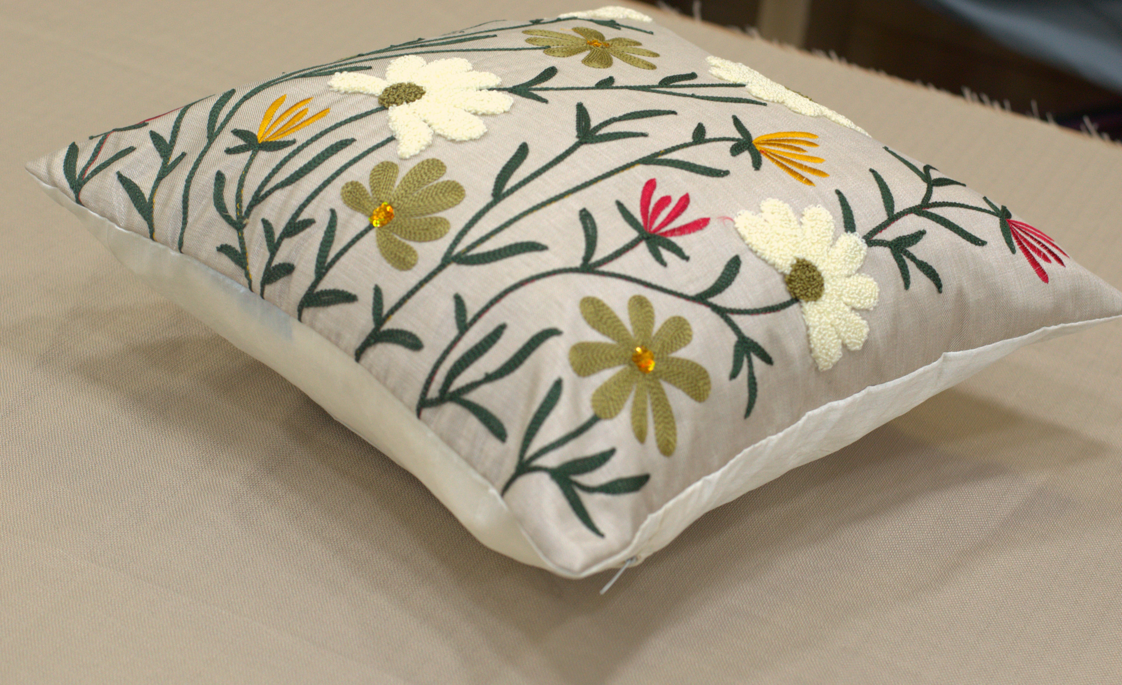 Floral Embroidered Cushion Cover Set (16x16 Inch) - Set of 5 - View 3 - Floral Embroidered - Nushio