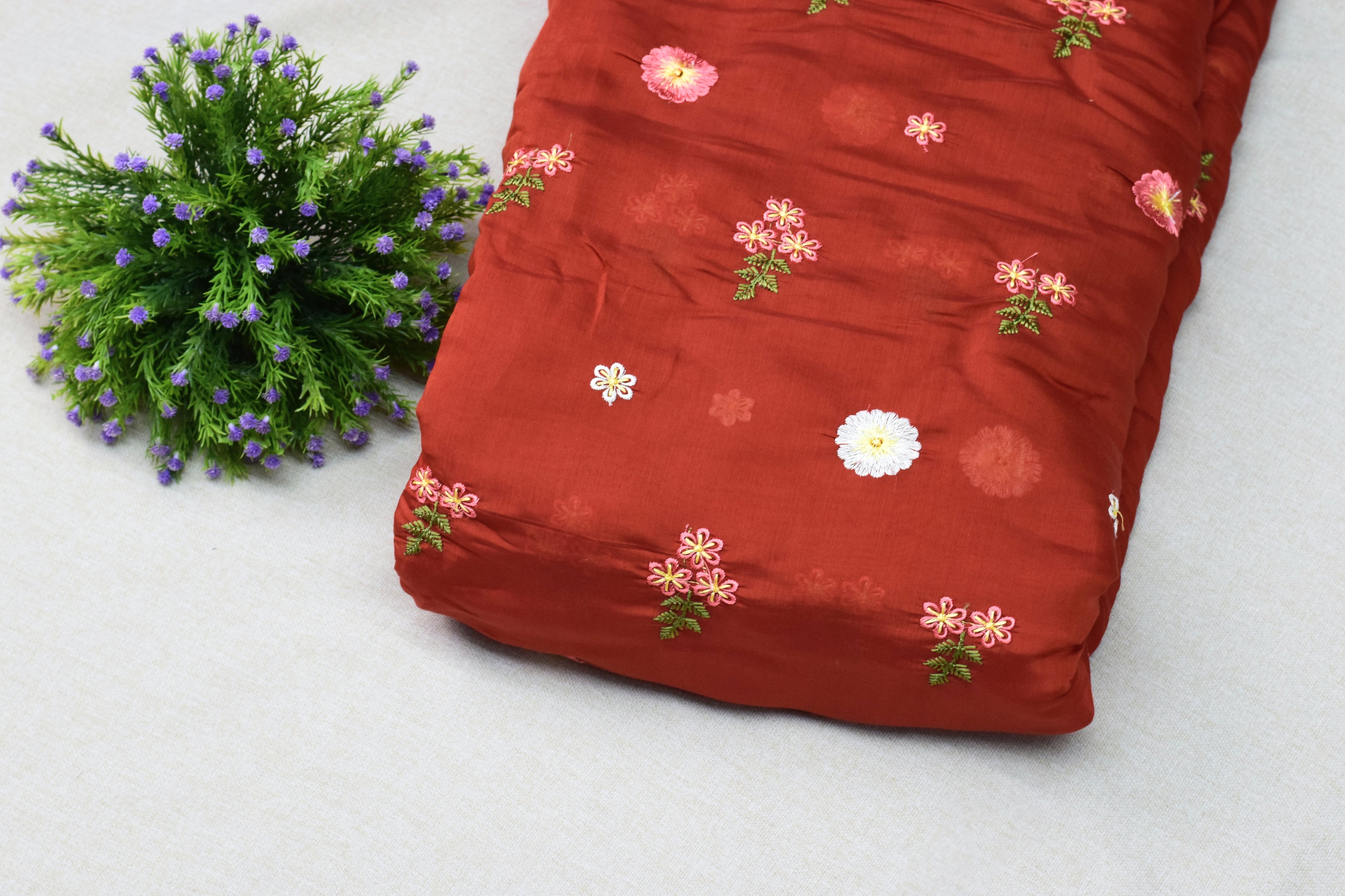 Rust Mul Chanderi Fabric