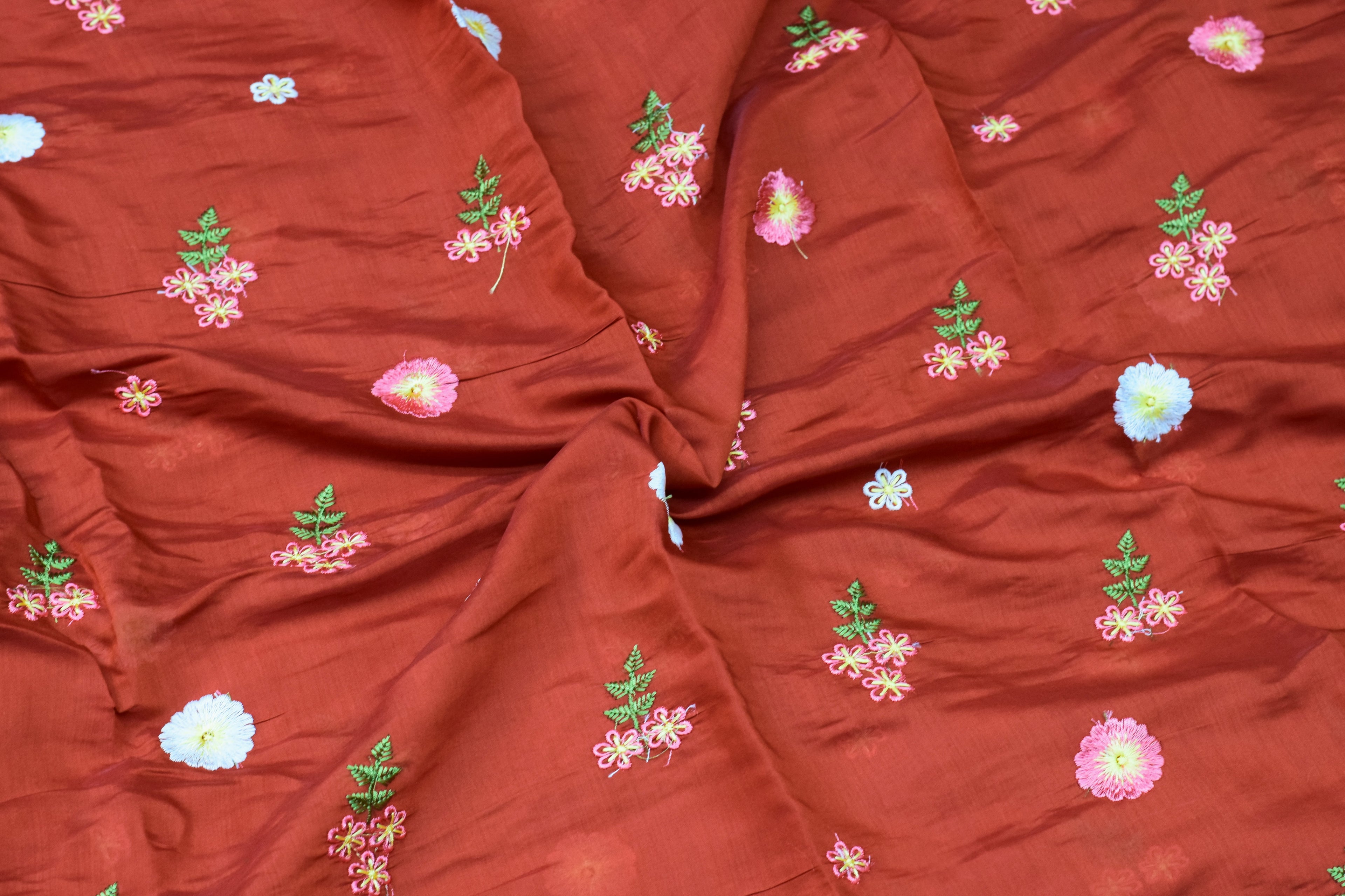 Rust Mul Chanderi Fabric
