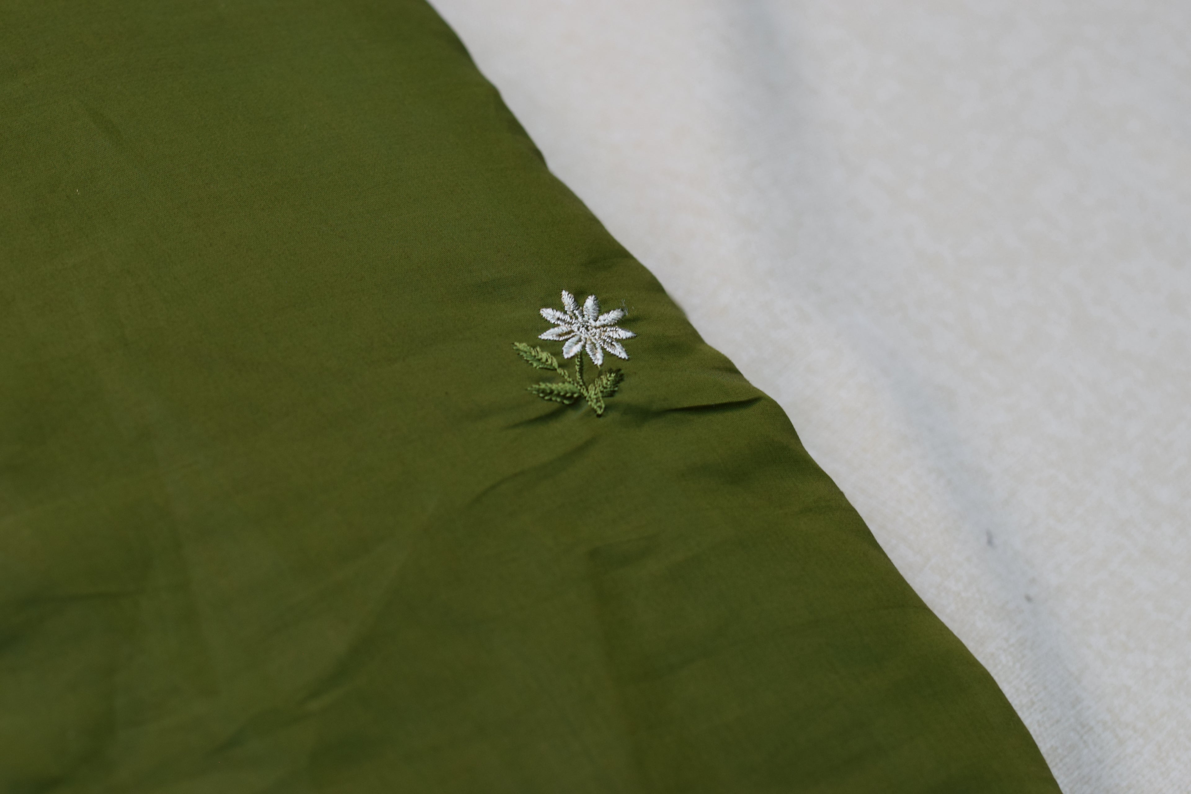 Olive Green Mul Chanderi Fabric