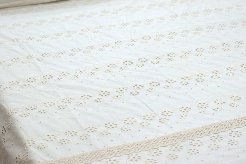 cream Cutwork King Size Bedspread Set with Pillow Covers - View 2 - Nushio