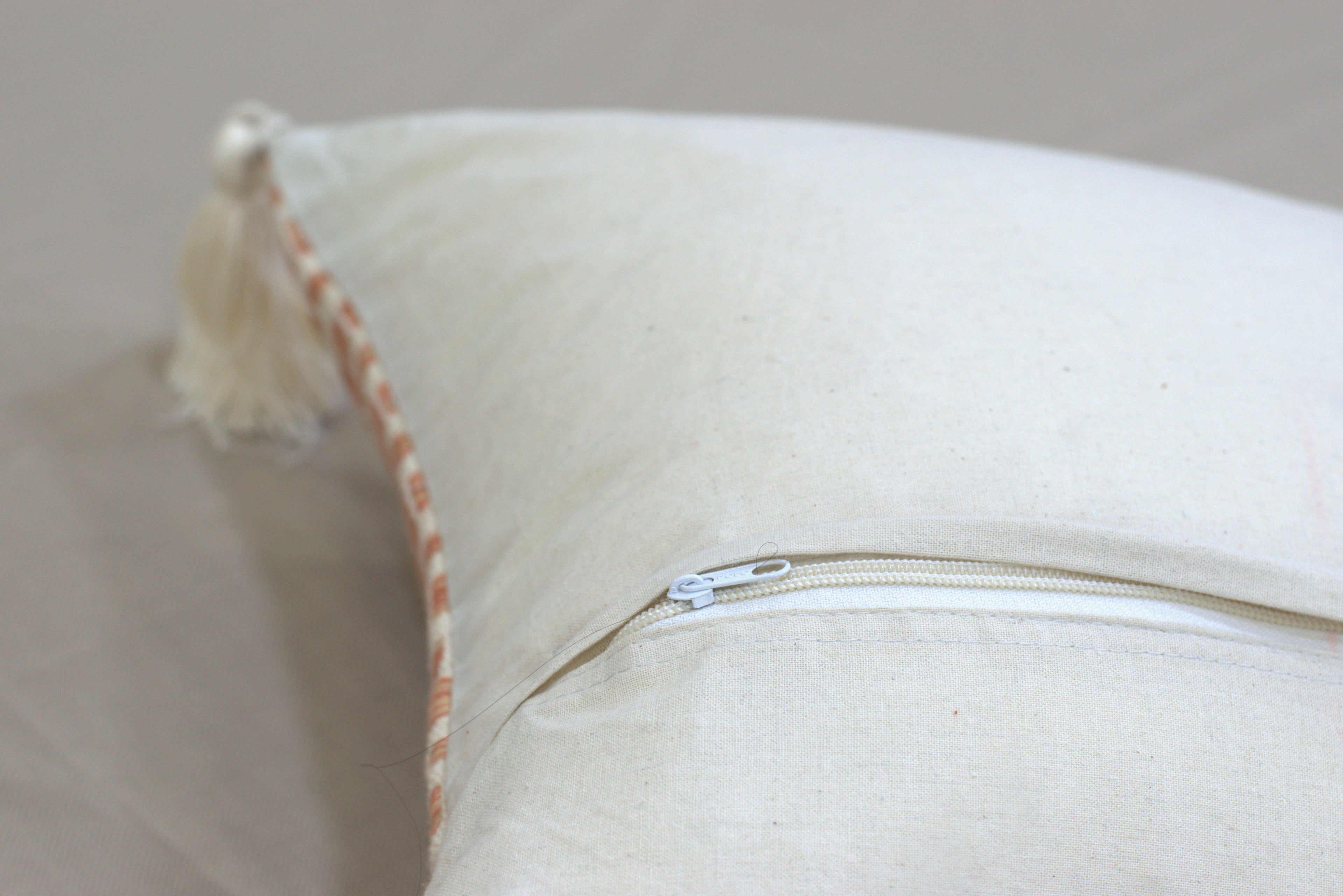 Peach &amp; Beige Textured Cushion Cover Set (16x16 Inch) – Set of 5 with Tassel Corners