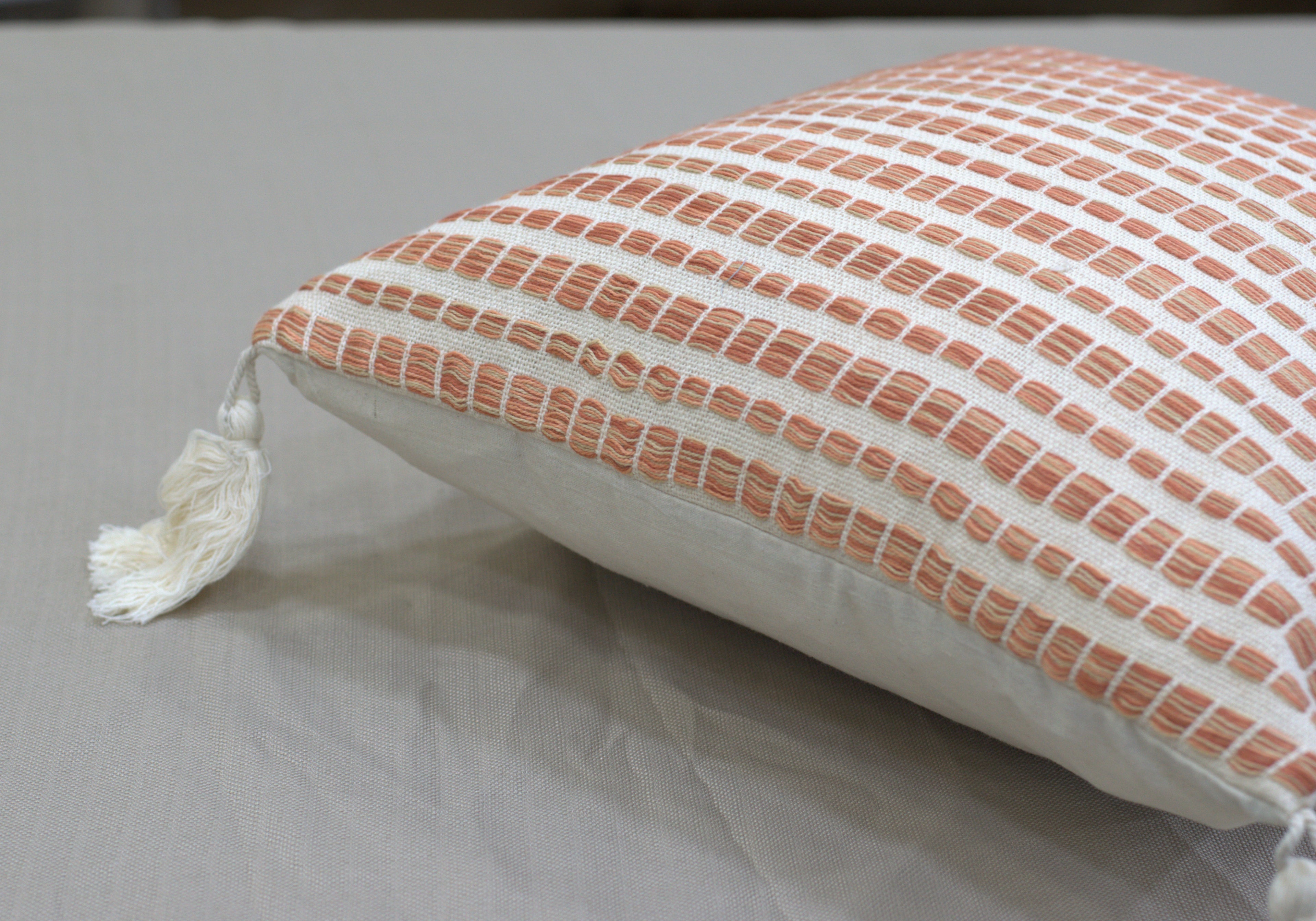 Peach &amp; Beige Textured Cushion Cover Set (16x16 Inch) – Set of 5 with Tassel Corners - View 2 - Nushio