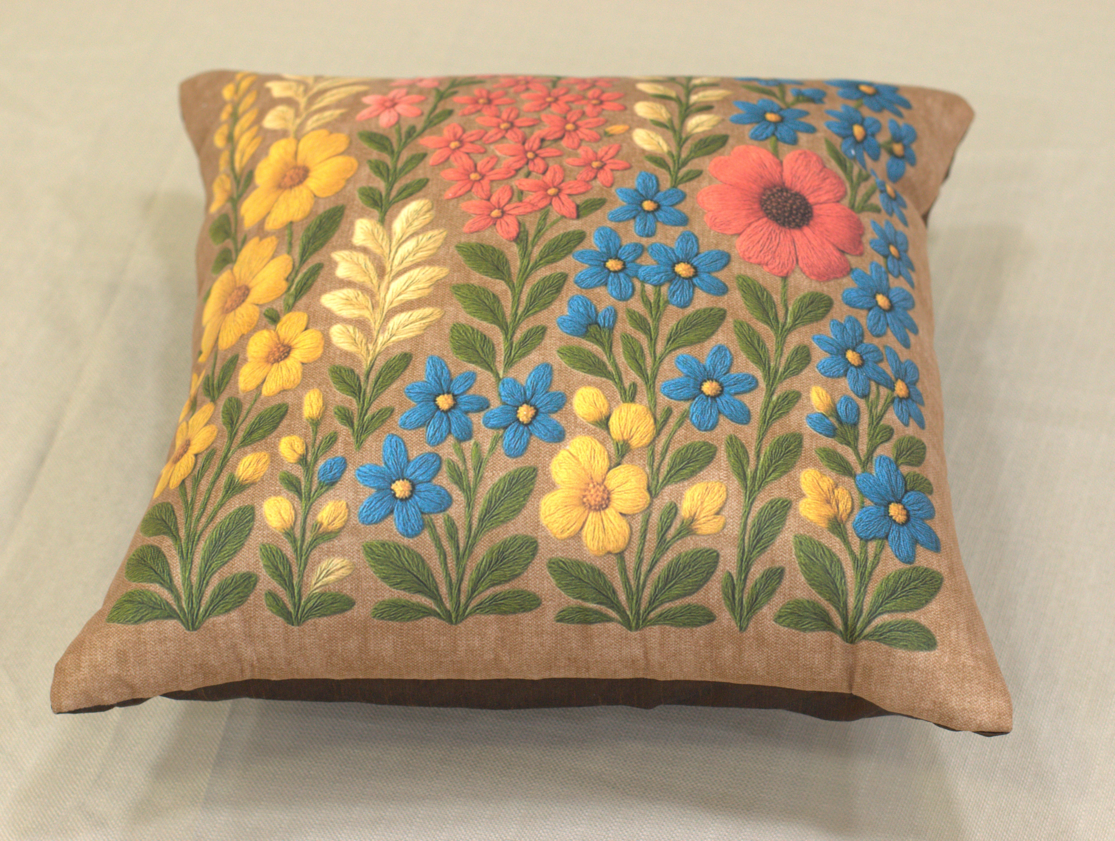 Rust Floral Garden Cushion Cover Set of 5 – 16x16 Inches Decorative Throw Pillow Covers
