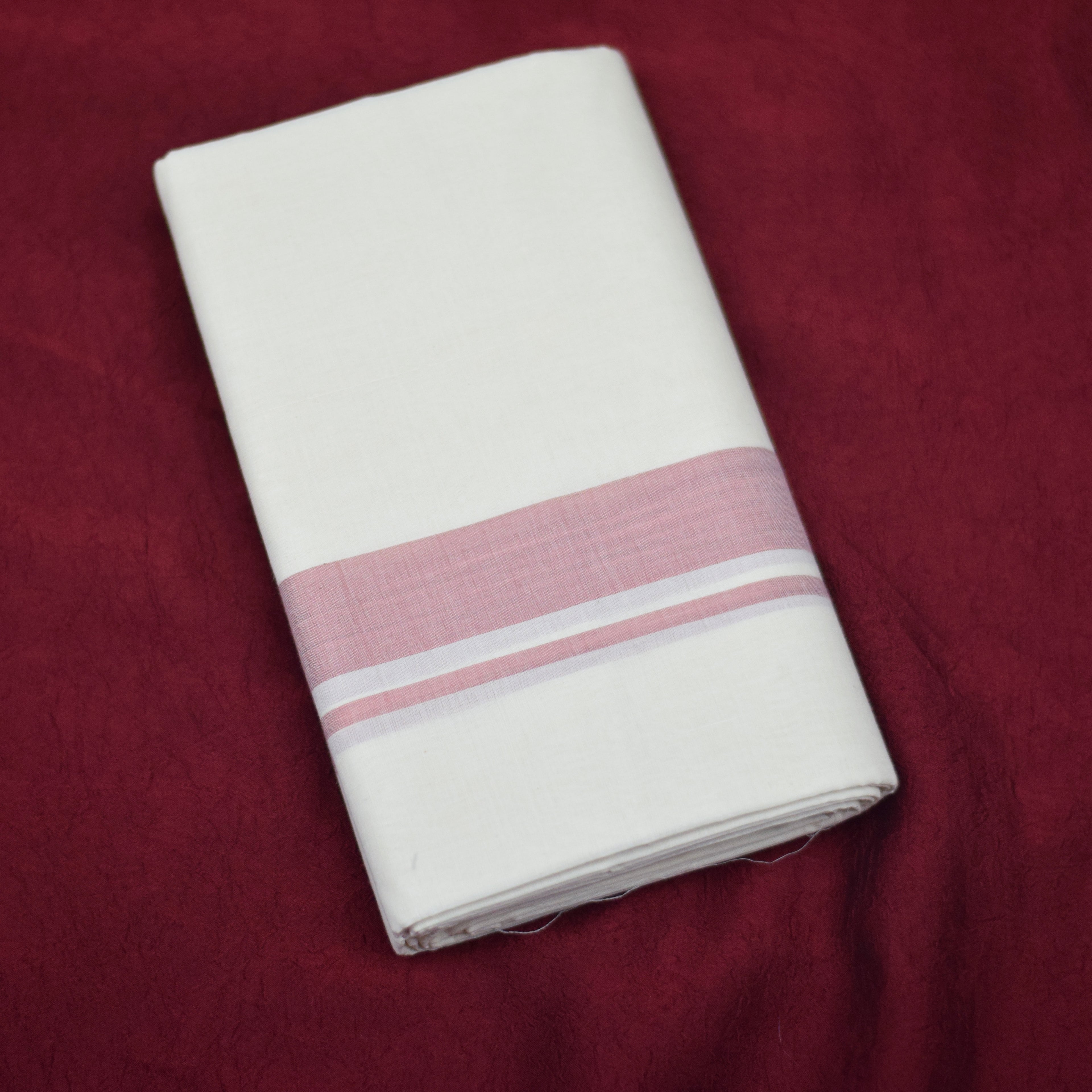 Traditional White Cotton Dhothi with Maroon Border