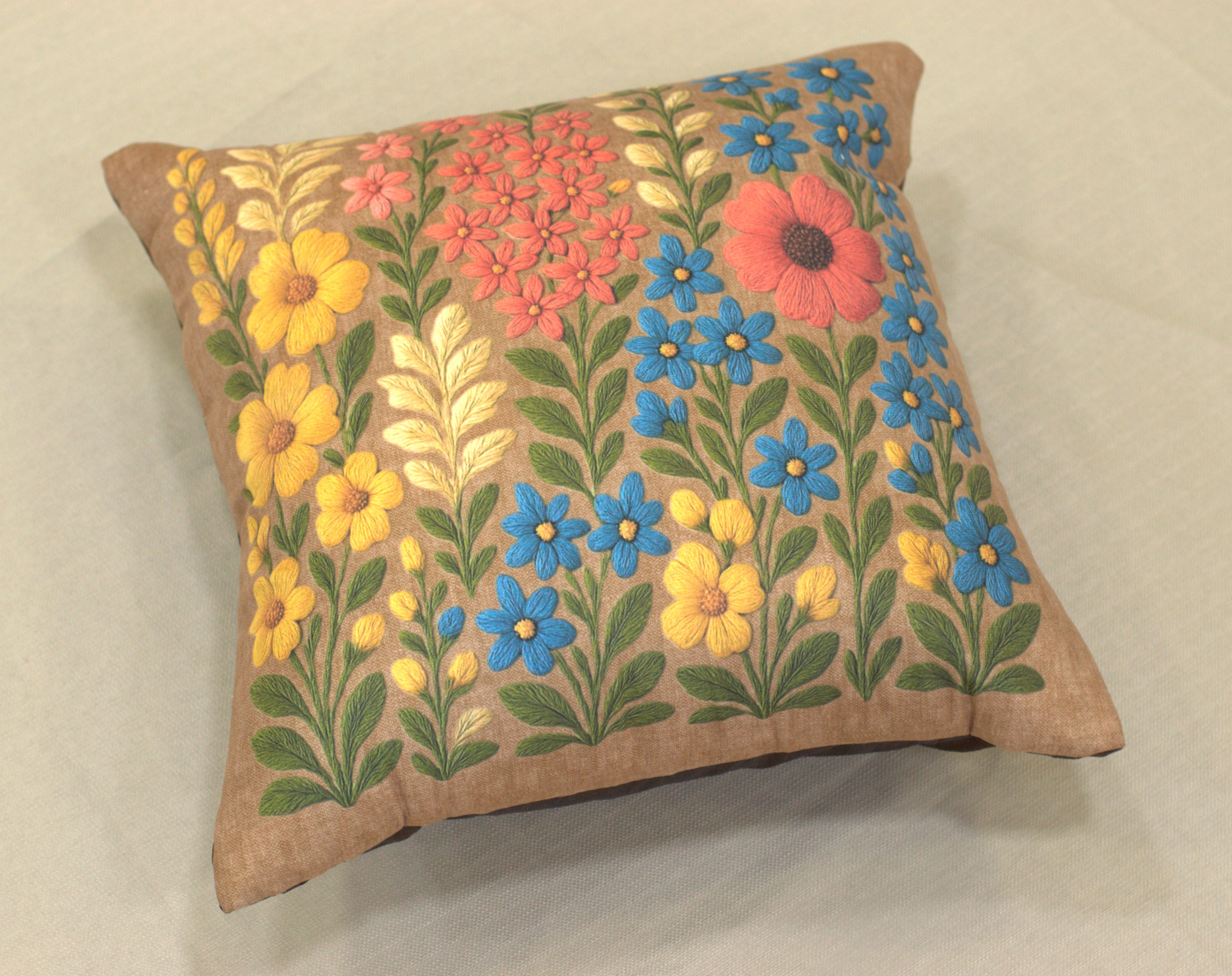 Rust Floral Garden Cushion Cover Set of 5 – 16x16 Inches Decorative Throw Pillow Covers