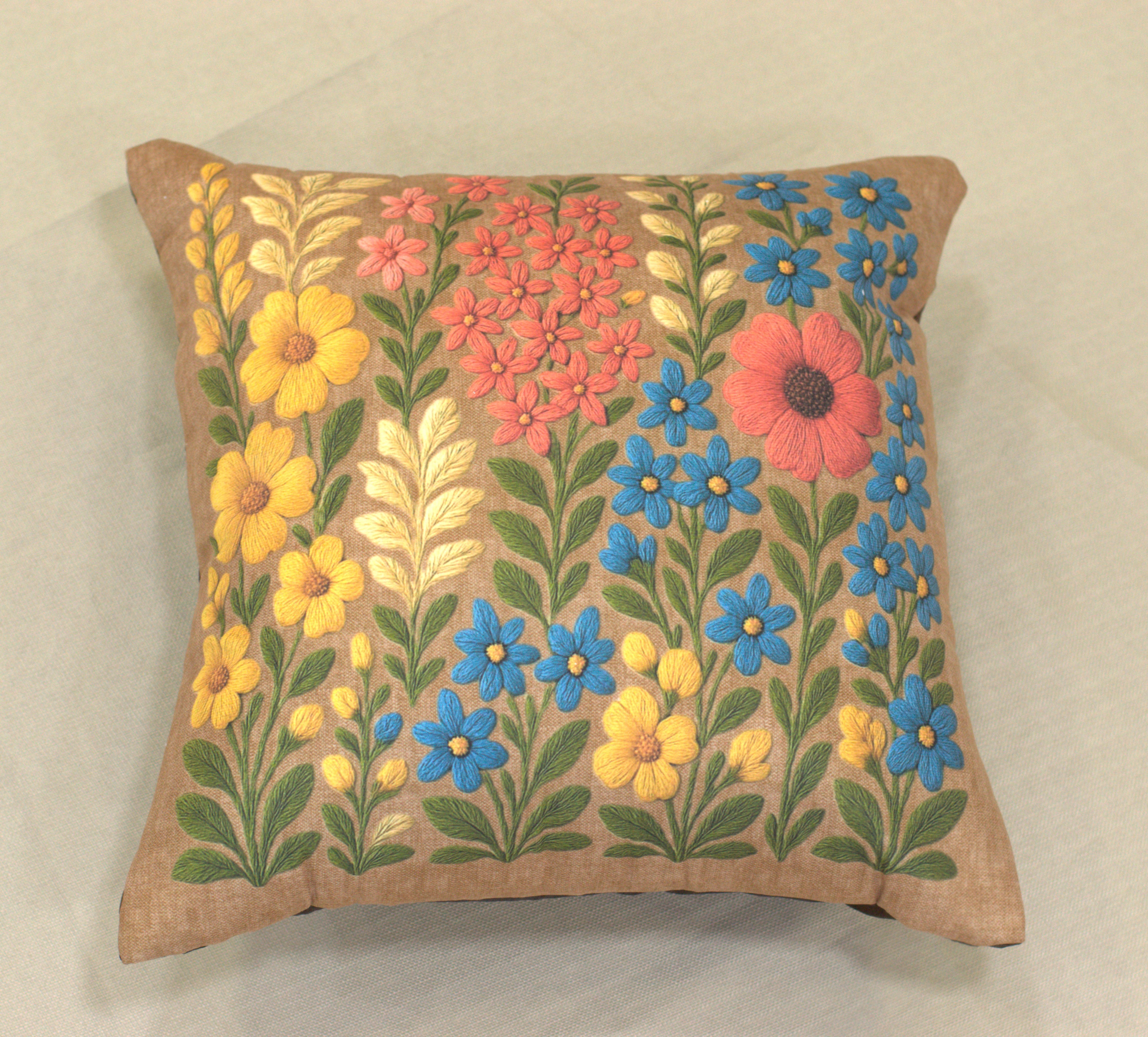 Rust Floral Garden Cushion Cover Set of 5 – 16x16 Inches Decorative Throw Pillow Covers