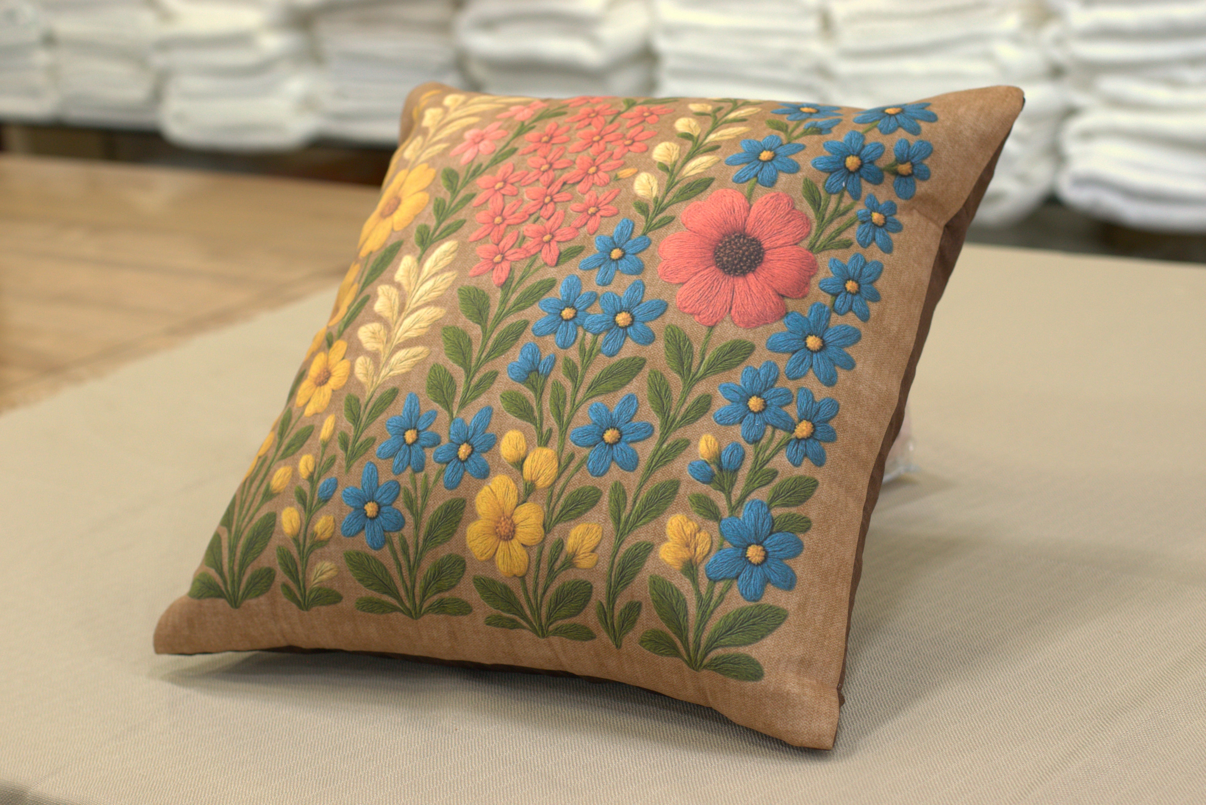 Rust Floral Garden Cushion Cover Set of 5 – 16x16 Inches Decorative Throw Pillow Covers
