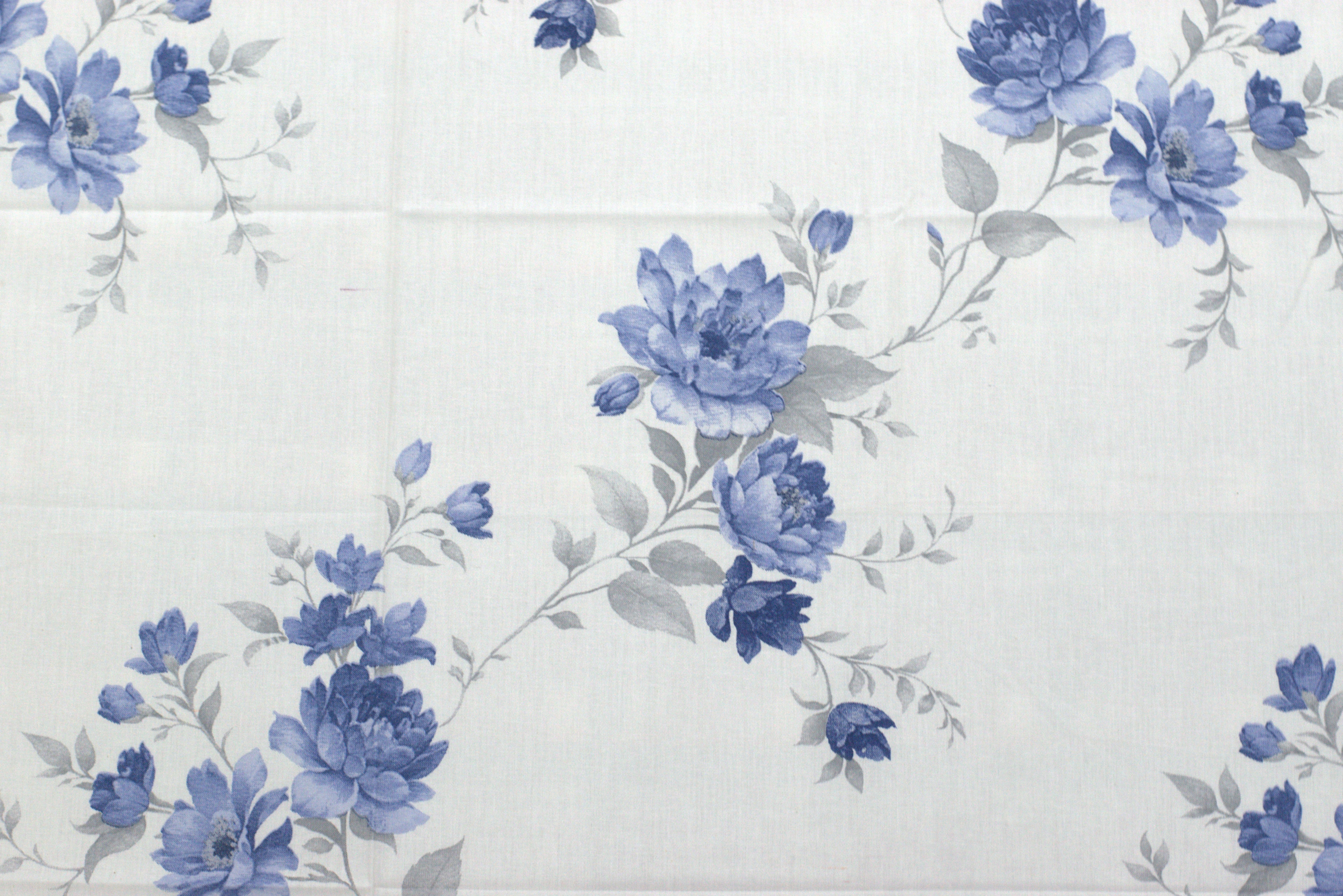 Blue Floral Print Queen Size Bedsheet with Pillow Covers - View 2 - Floral - Nushio