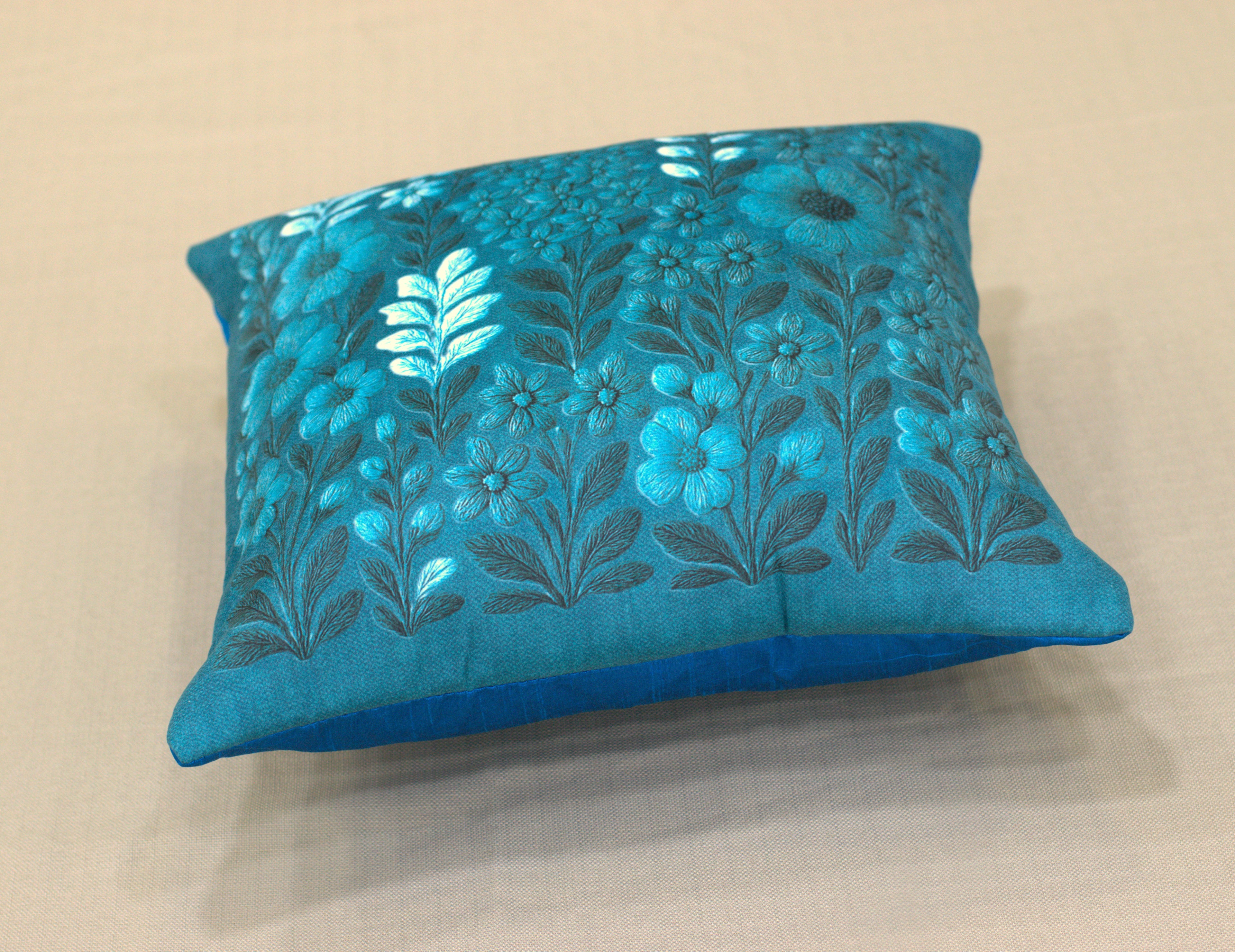 Teal Floral Printed Cushion Cover Set – 16x16 Inch (Set of 5)