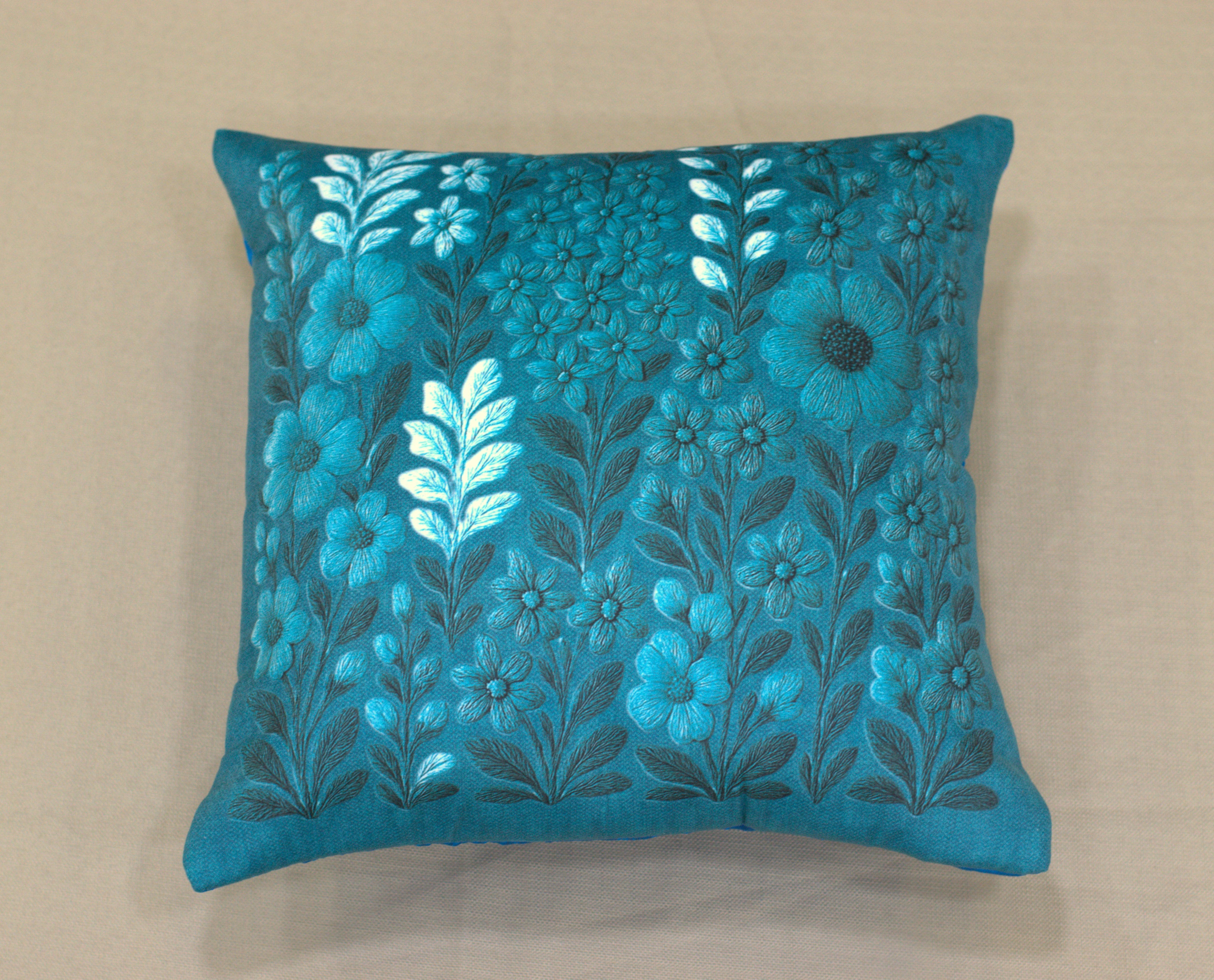 Teal Floral Printed Cushion Cover Set – 16x16 Inch (Set of 5)