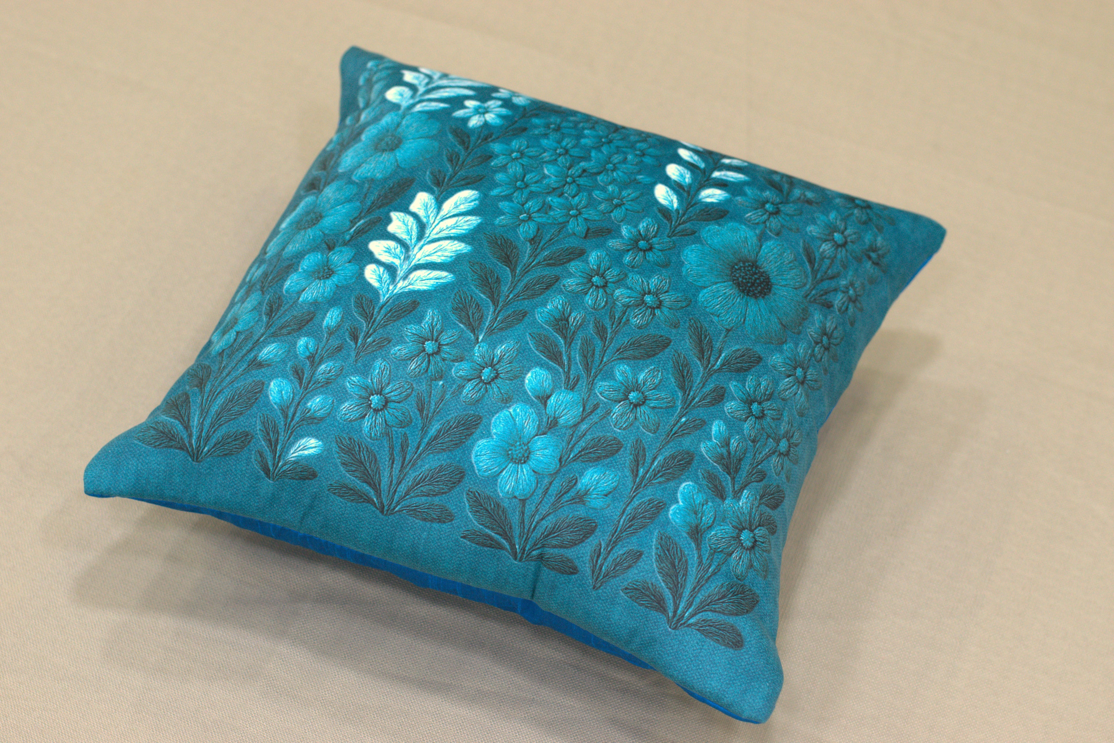 Teal Floral Printed Cushion Cover Set – 16x16 Inch (Set of 5)