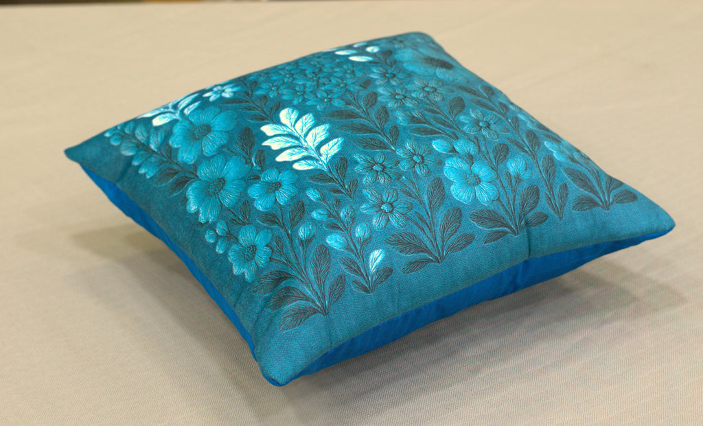 Teal Floral Printed Cushion Cover Set – 16x16 Inch (Set of 5)