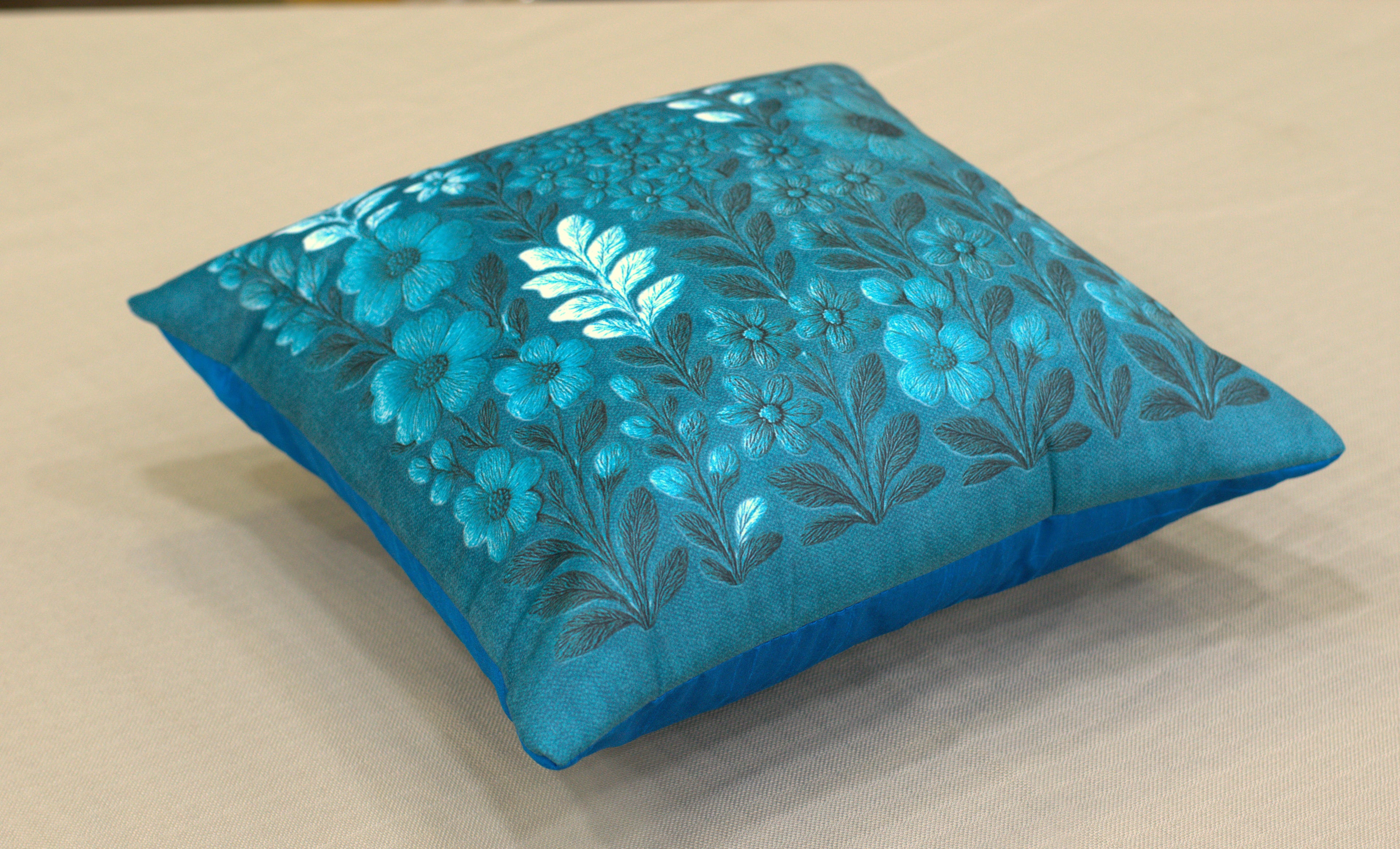 Teal Floral Printed Cushion Cover Set – 16x16 Inch (Set of 5)