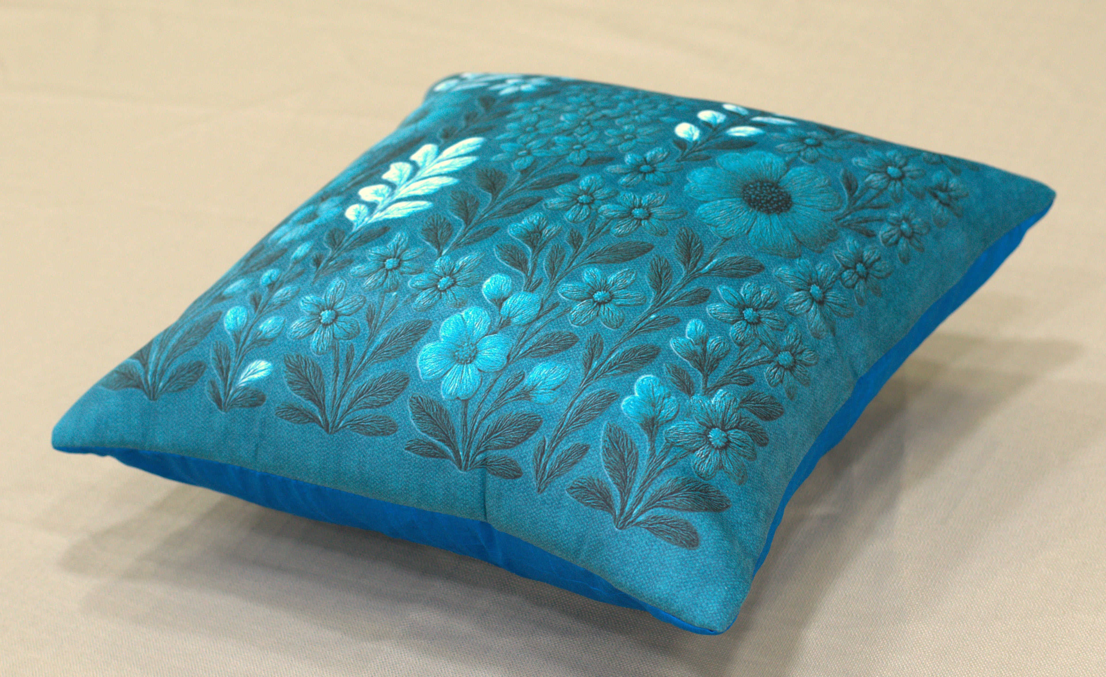 Teal Floral Printed Cushion Cover Set – 16x16 Inch (Set of 5)