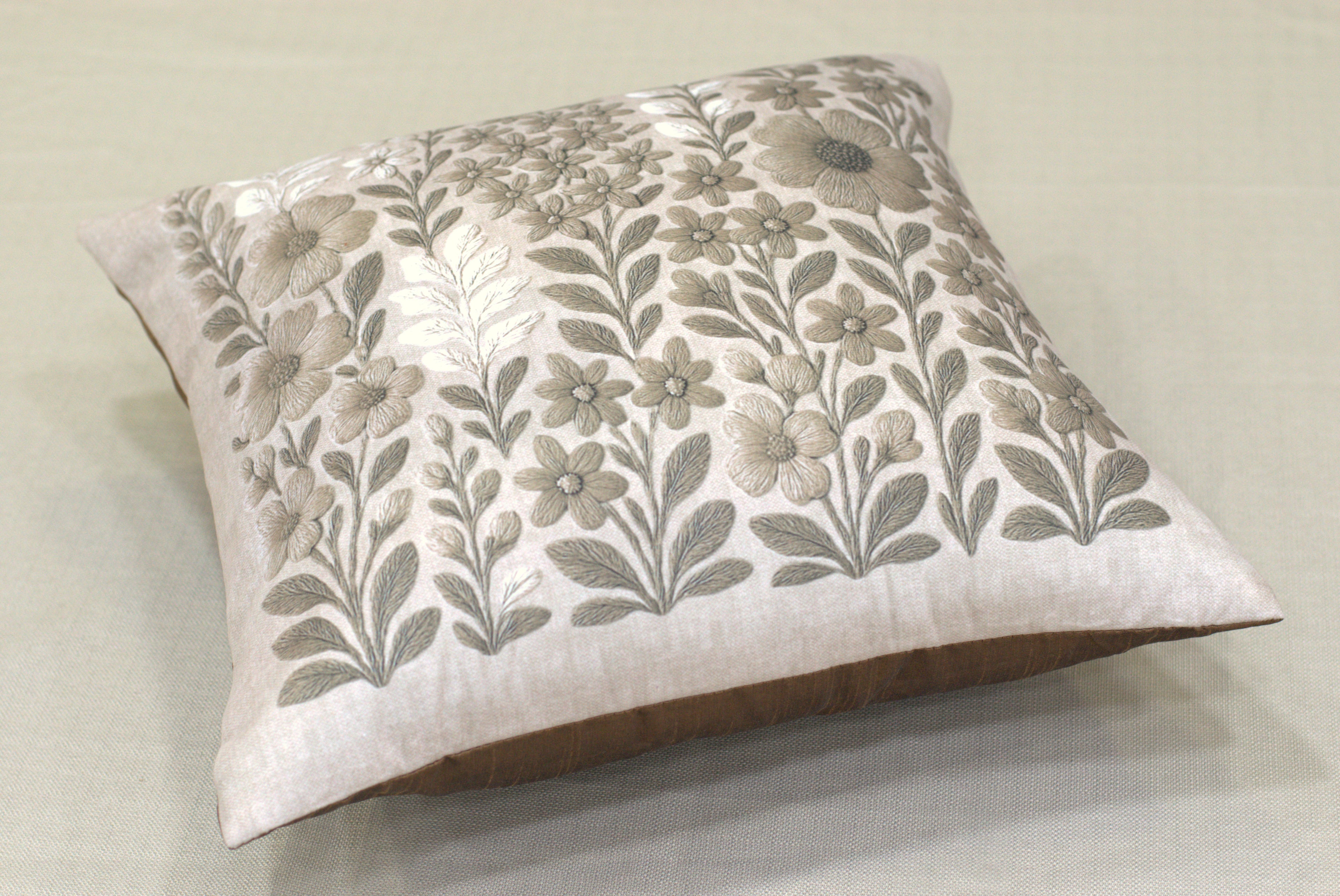 Beige Floral Printed Cushion Covers – Set of 5 | 16x16 Inches | Nushio