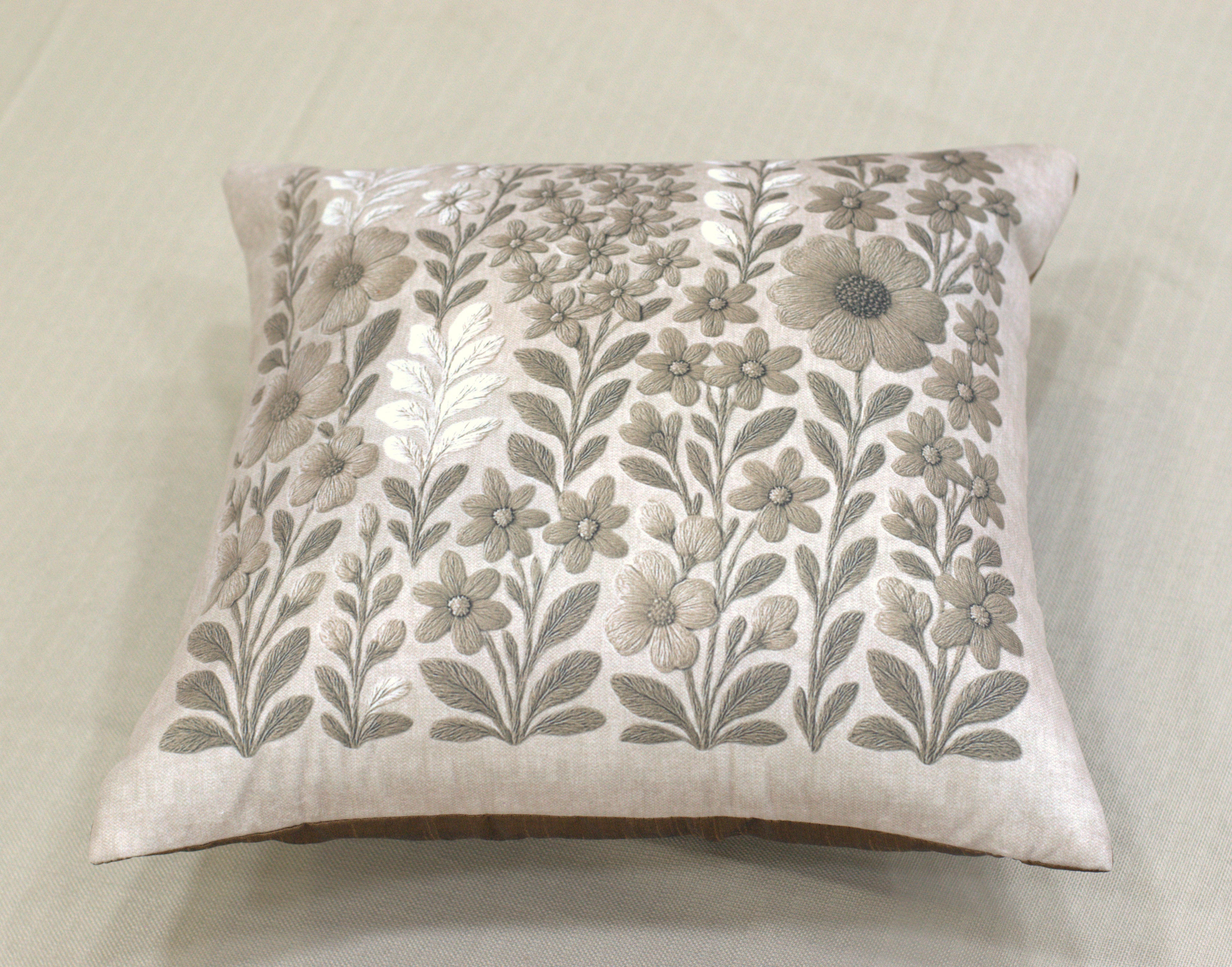 Beige Floral Printed Cushion Cover Set of 5 - 16x16 Inches - View 2 - Floral Printed - Nushio
