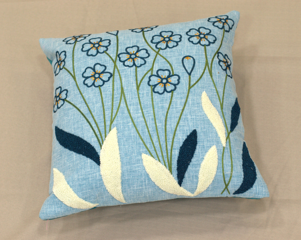 Sky Blue Floral Printed Cushion Cover Set of 5 | 16x16 Inch Decorative Pillow Covers
