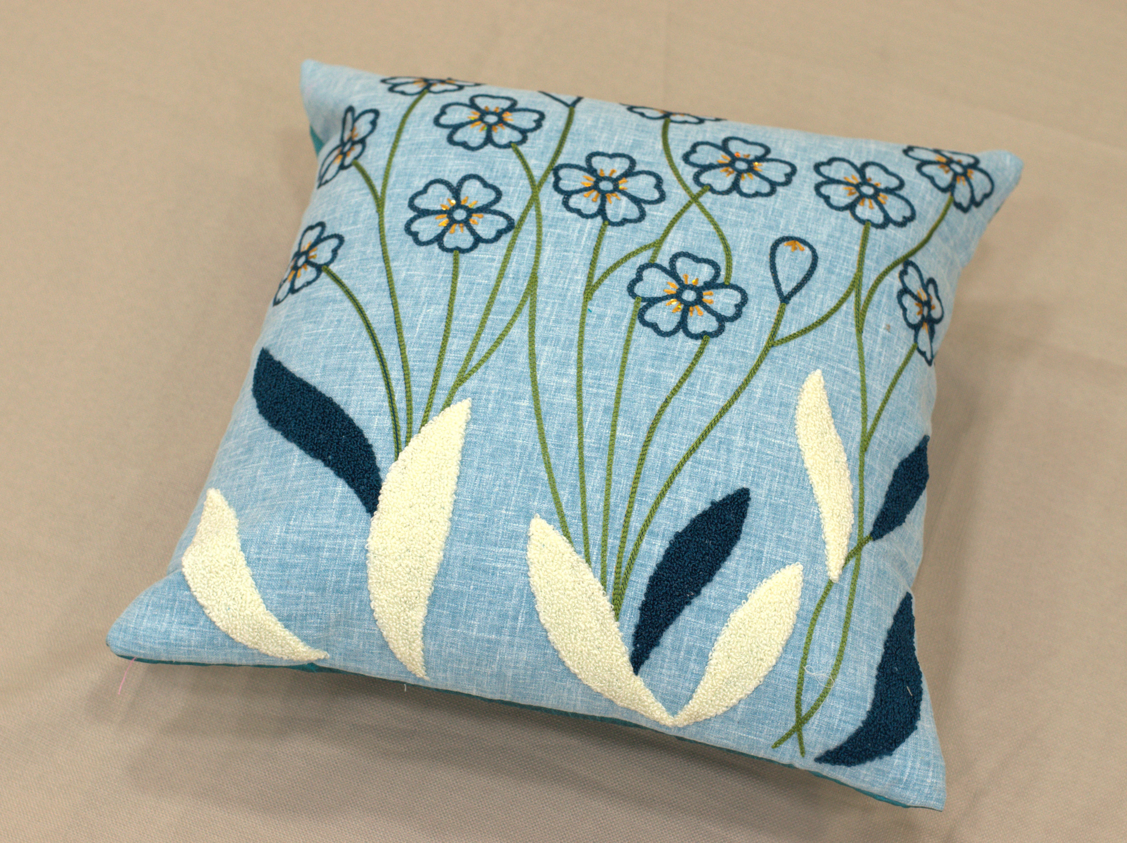 Sky Blue Floral Printed Cushion Cover Set of 5 | 16x16 Inch Decorative Pillow Covers