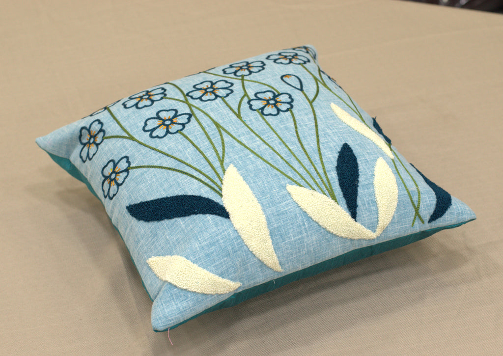 Sky Blue Floral Printed Cushion Cover Set of 5 | 16x16 Inch Decorative Pillow Covers