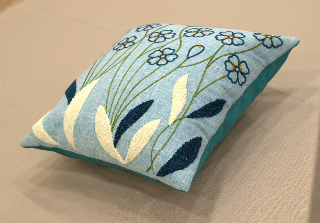 Sky Blue Floral Printed Cushion Cover Set of 5 | 16x16 Inch Decorative Pillow Covers