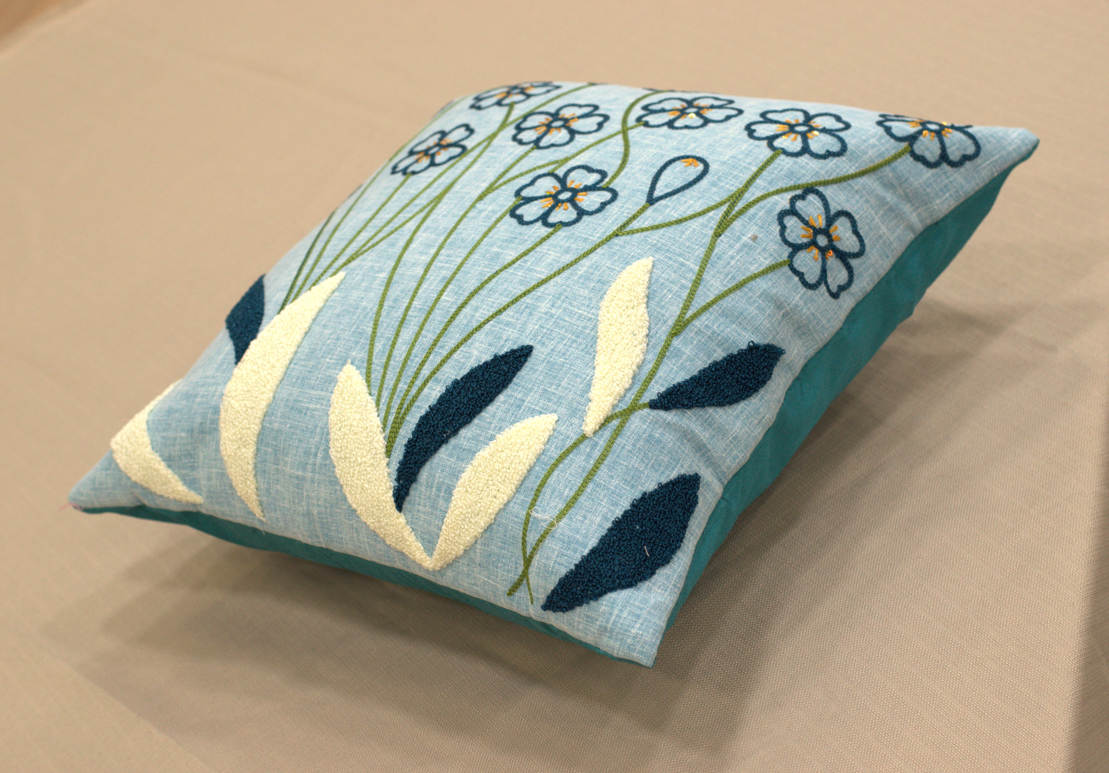 Sky Blue Floral Printed Cushion Cover Set of 5 | 16x16 Inch Decorative Pillow Covers