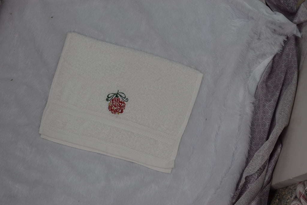 Christmas Embroidered White Turkish Towel