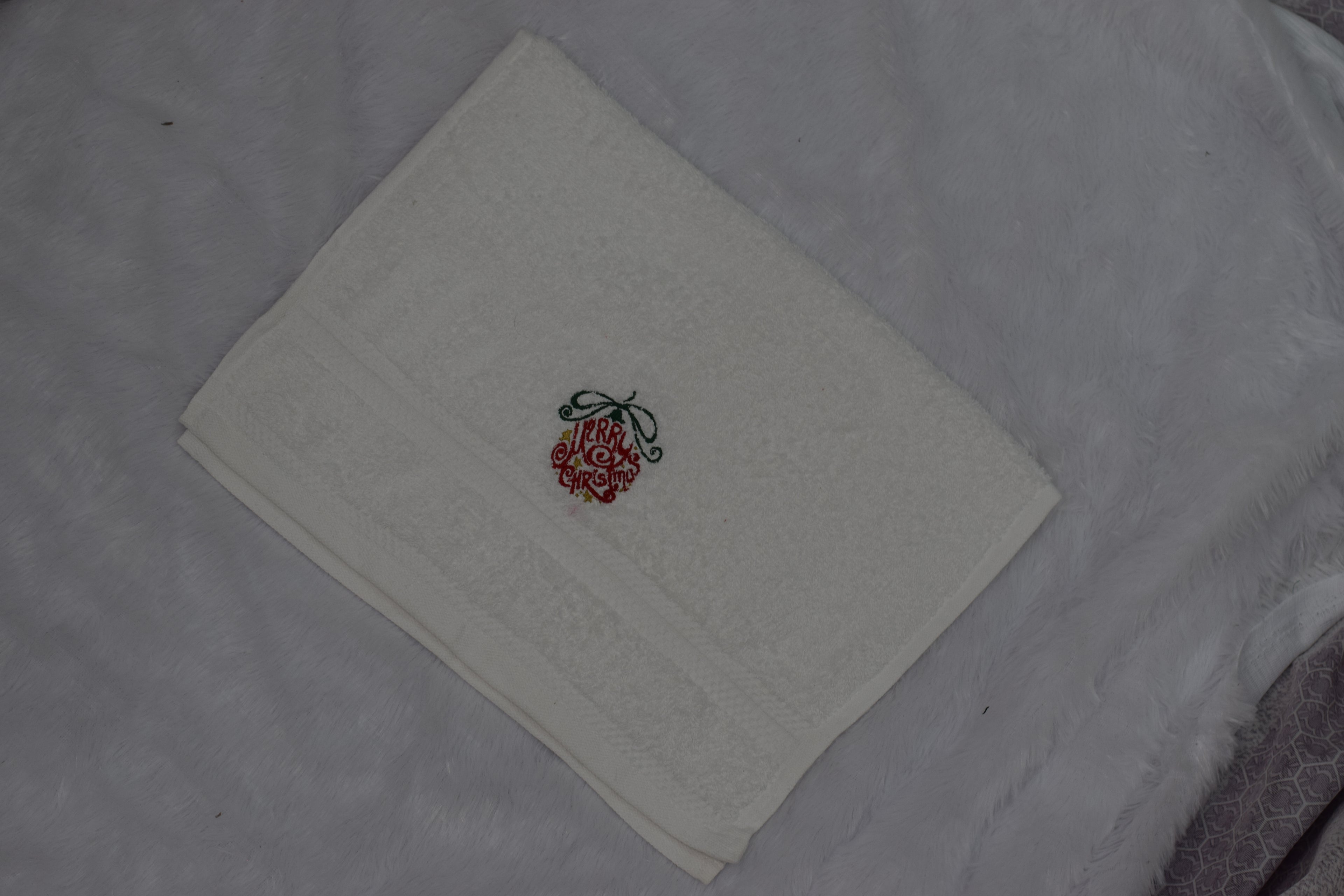 Christmas Embroidered White Turkish Towel