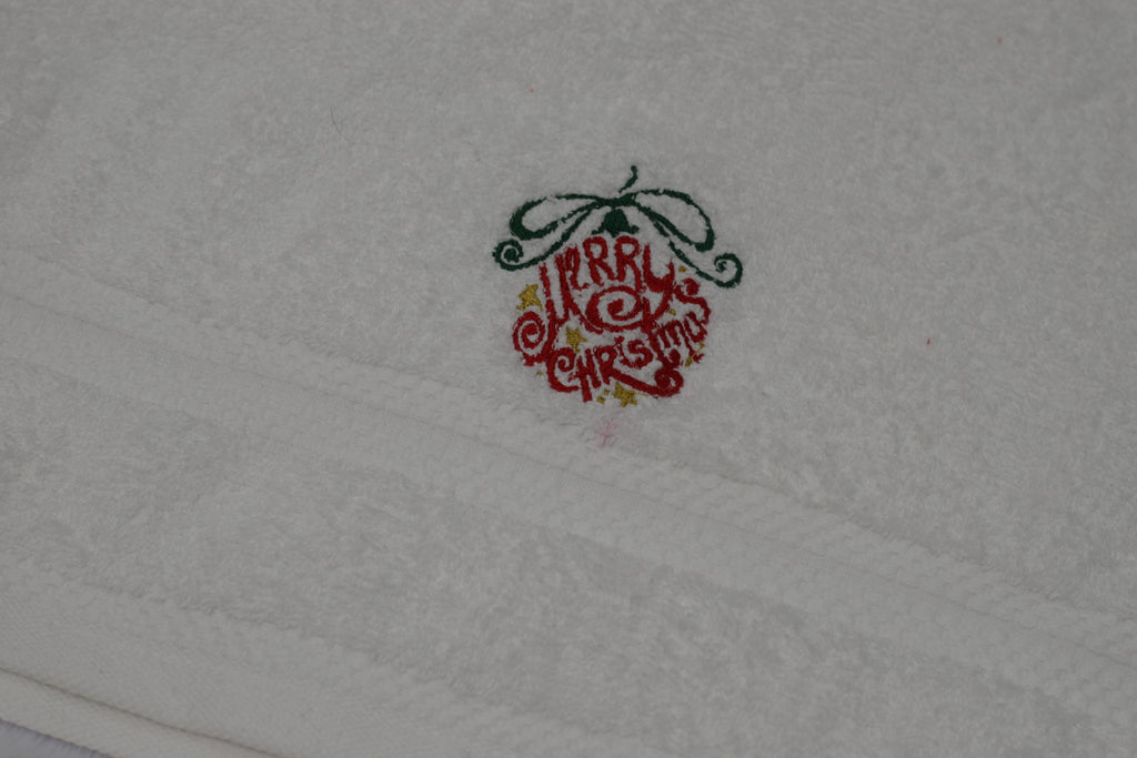 Christmas Embroidered White Turkish Towel