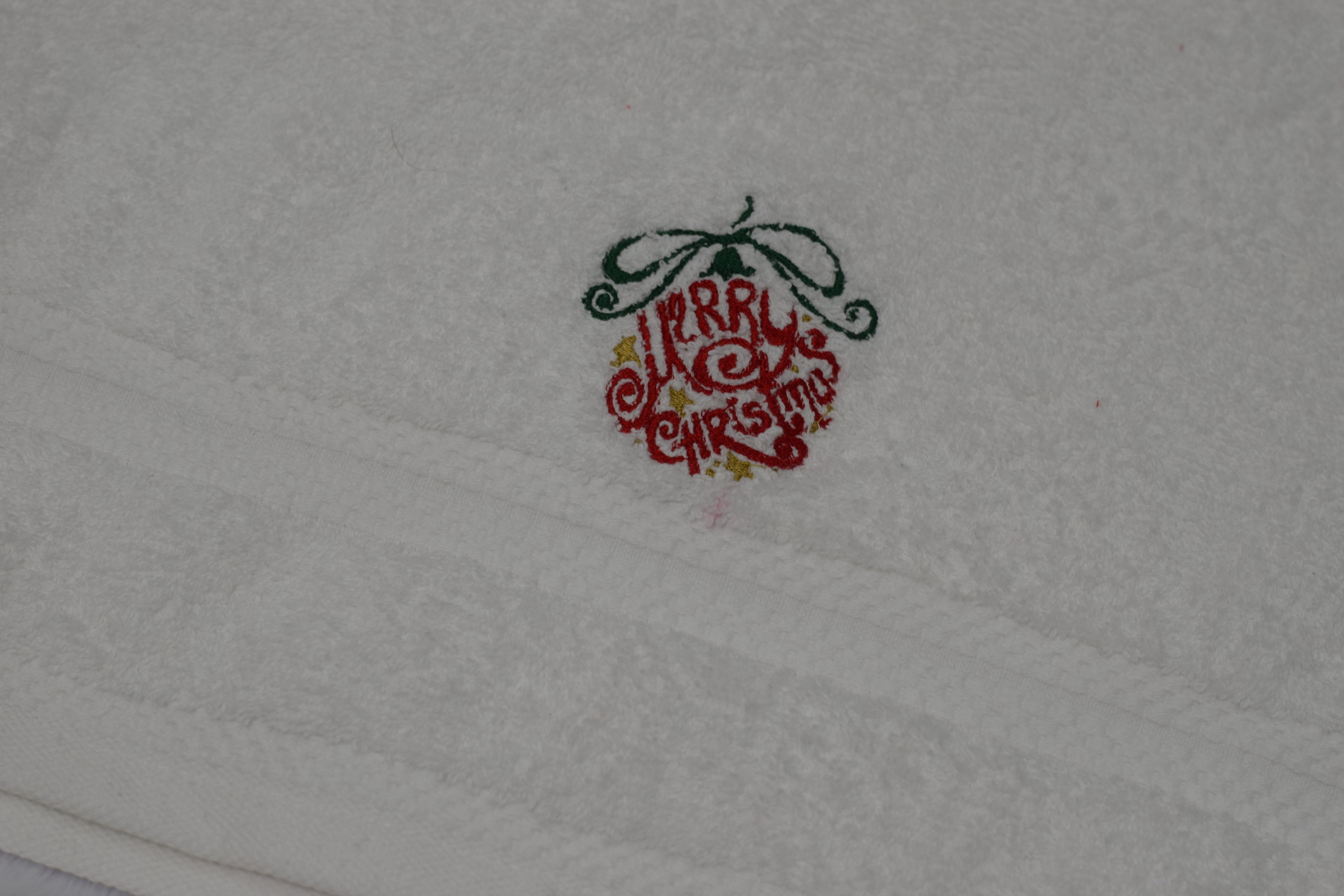 Christmas Embroidered White Turkish Towel