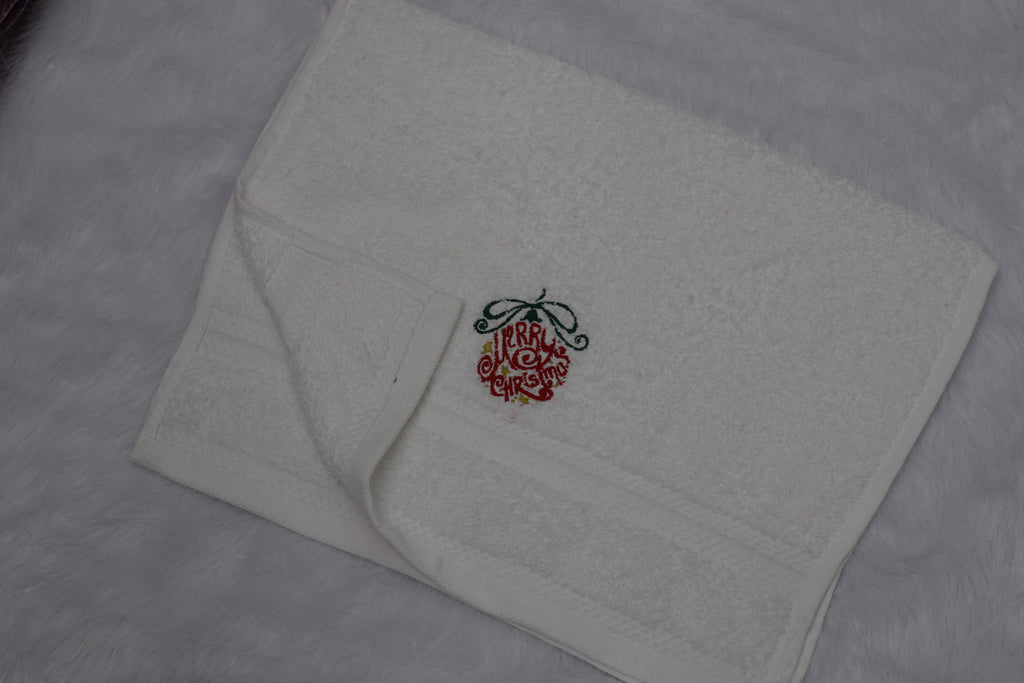Christmas Embroidered White Turkish Towel
