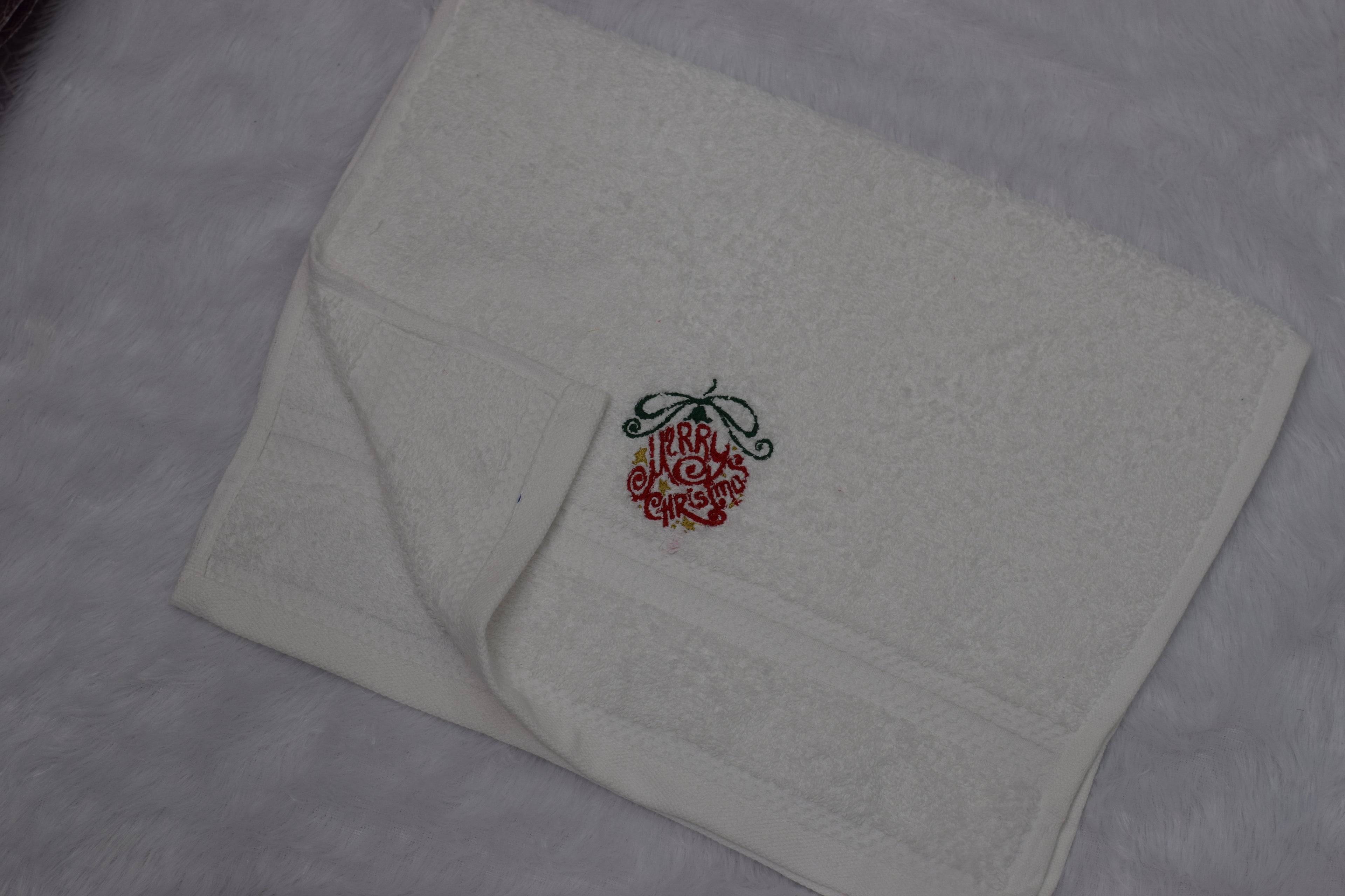Christmas Embroidered White Turkish Towel